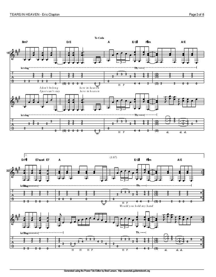 泪洒天堂指弹谱 原调六线谱_精选版_Eric Clapton