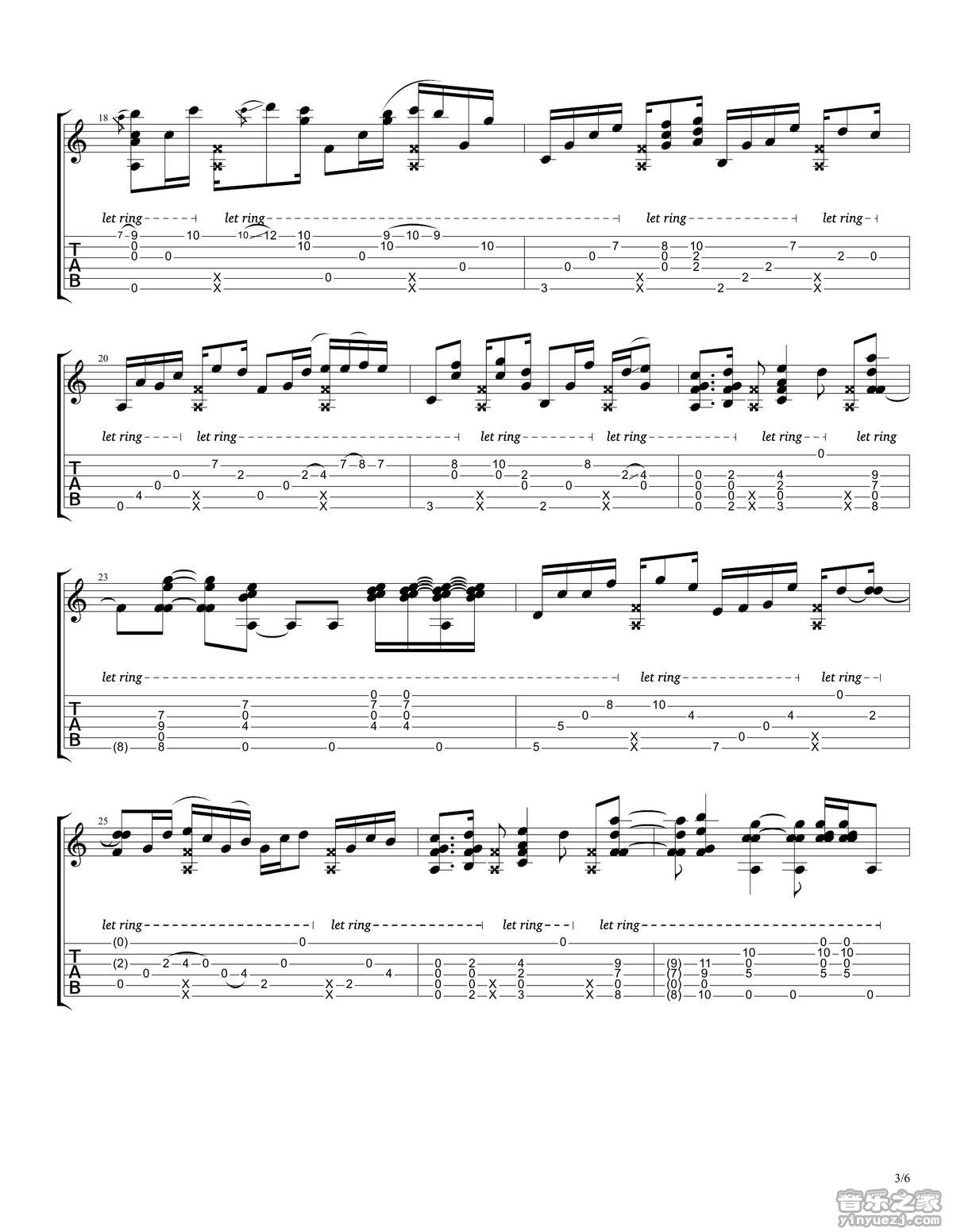 rylynn指弹谱 D调六线谱_音乐之家编配_Andy McKee