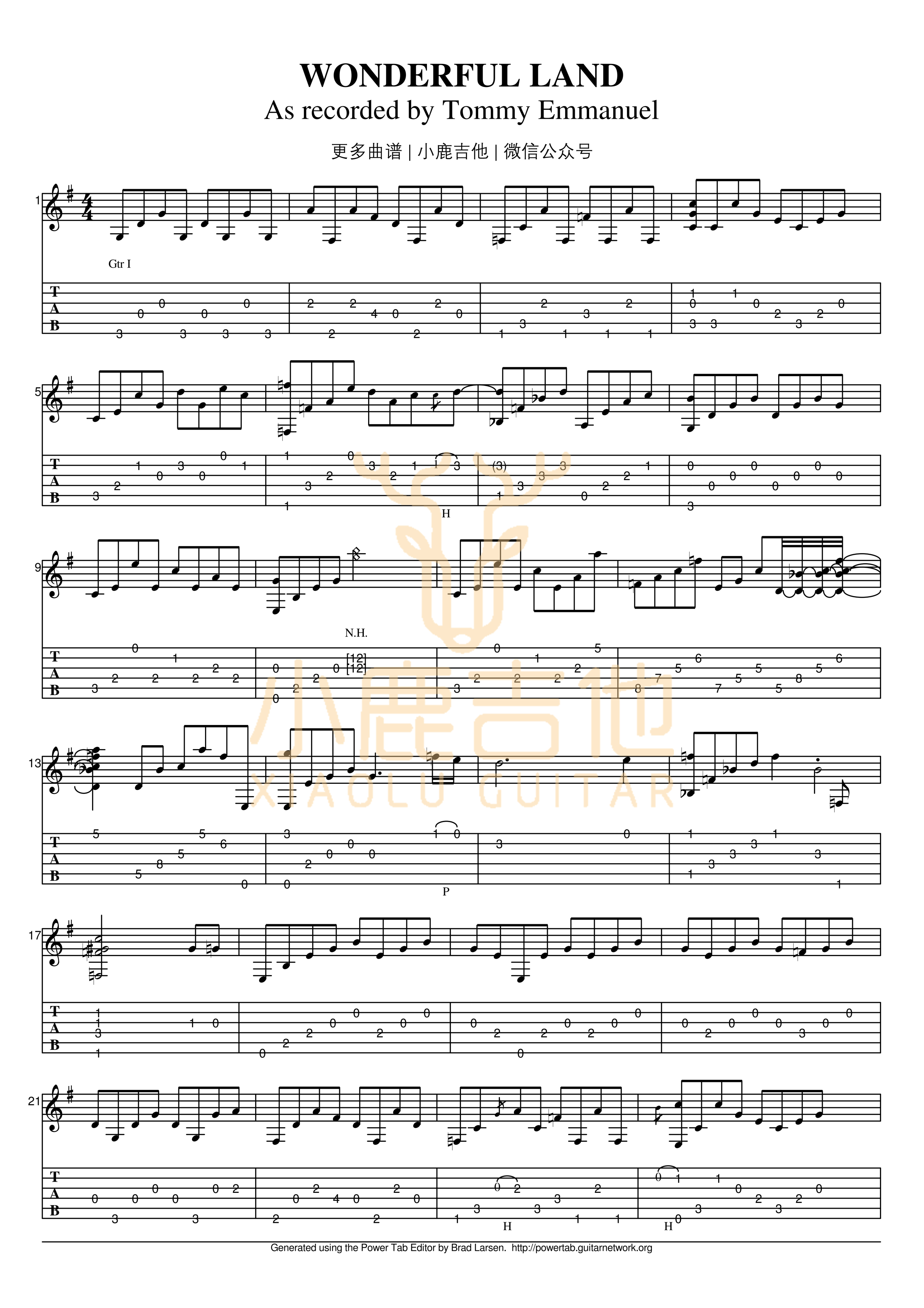 Wonderful land-Tommy Emmanuel指弹吉他谱（小鹿吉他）