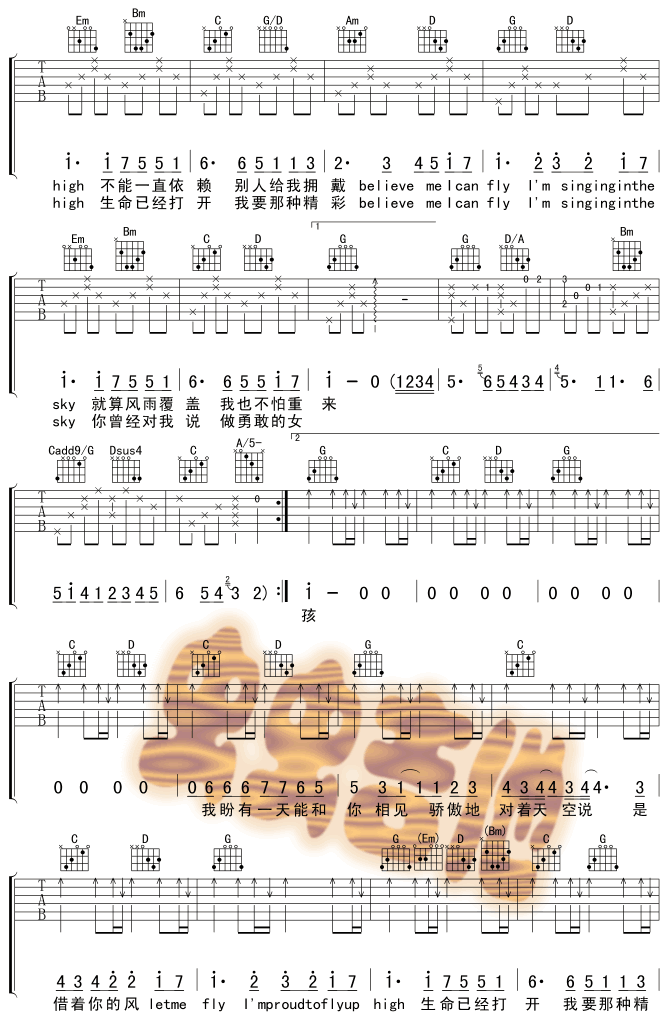 挥着翅膀的女孩吉他谱 C调_虫虫吉他编配_容祖儿