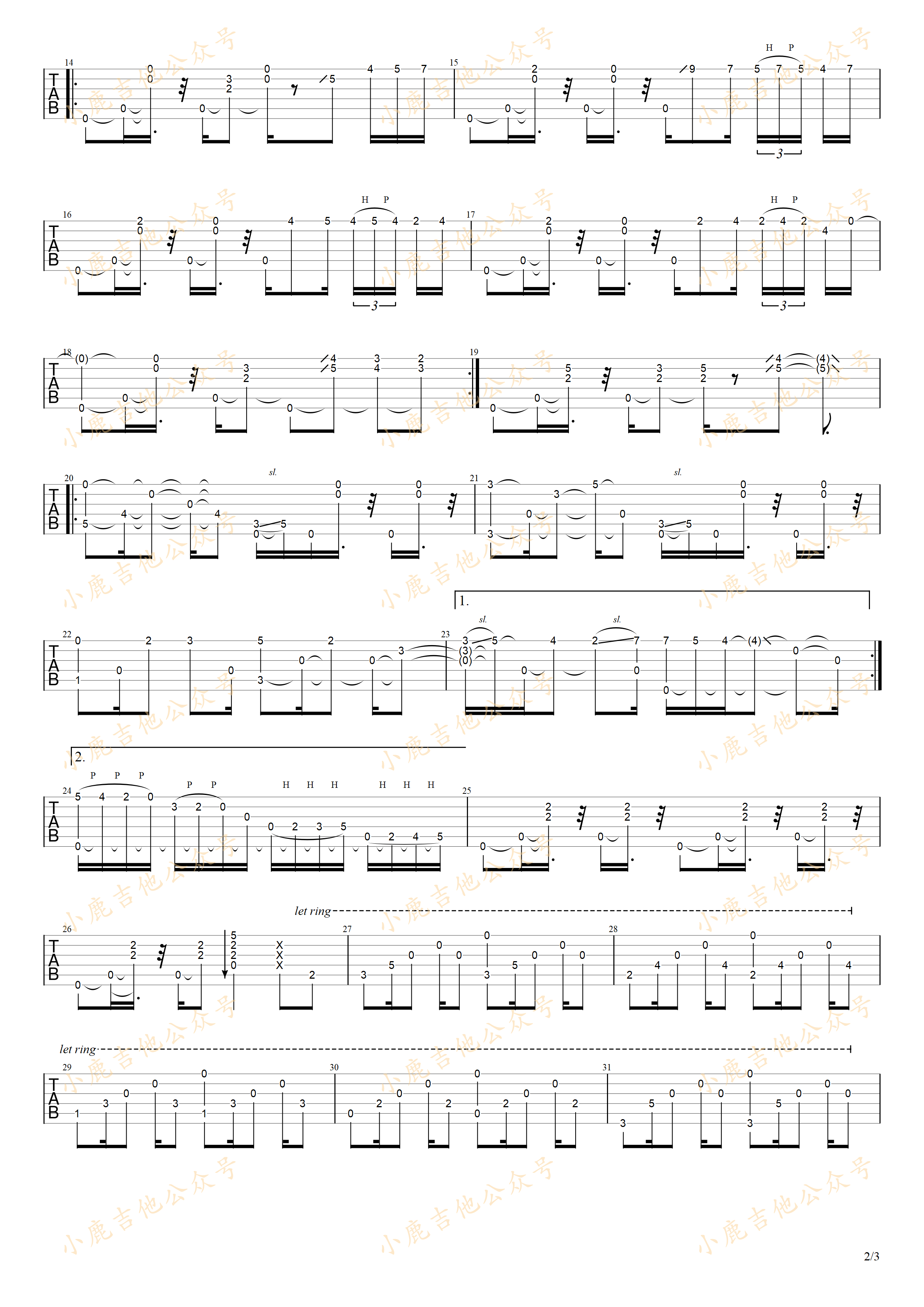 Inspiration-岸部真明 指弹吉他谱（小鹿吉他）