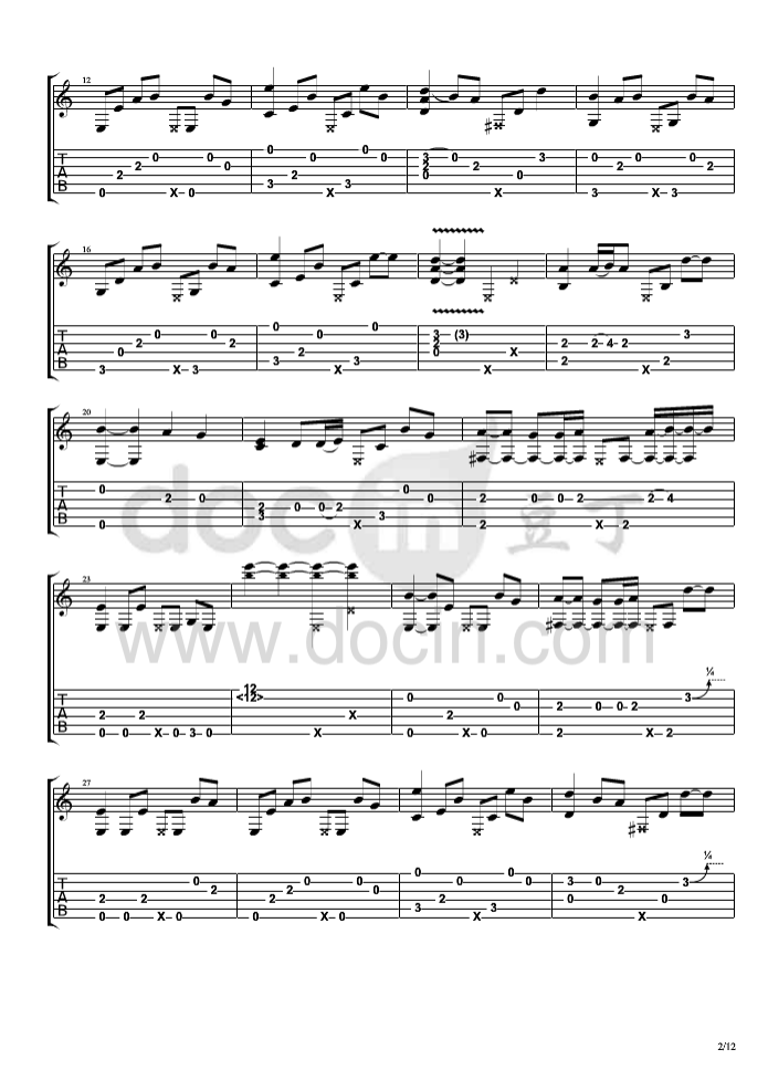 相忘于江湖指弹谱 原调六线谱_豆丁网编配_杨昊昆