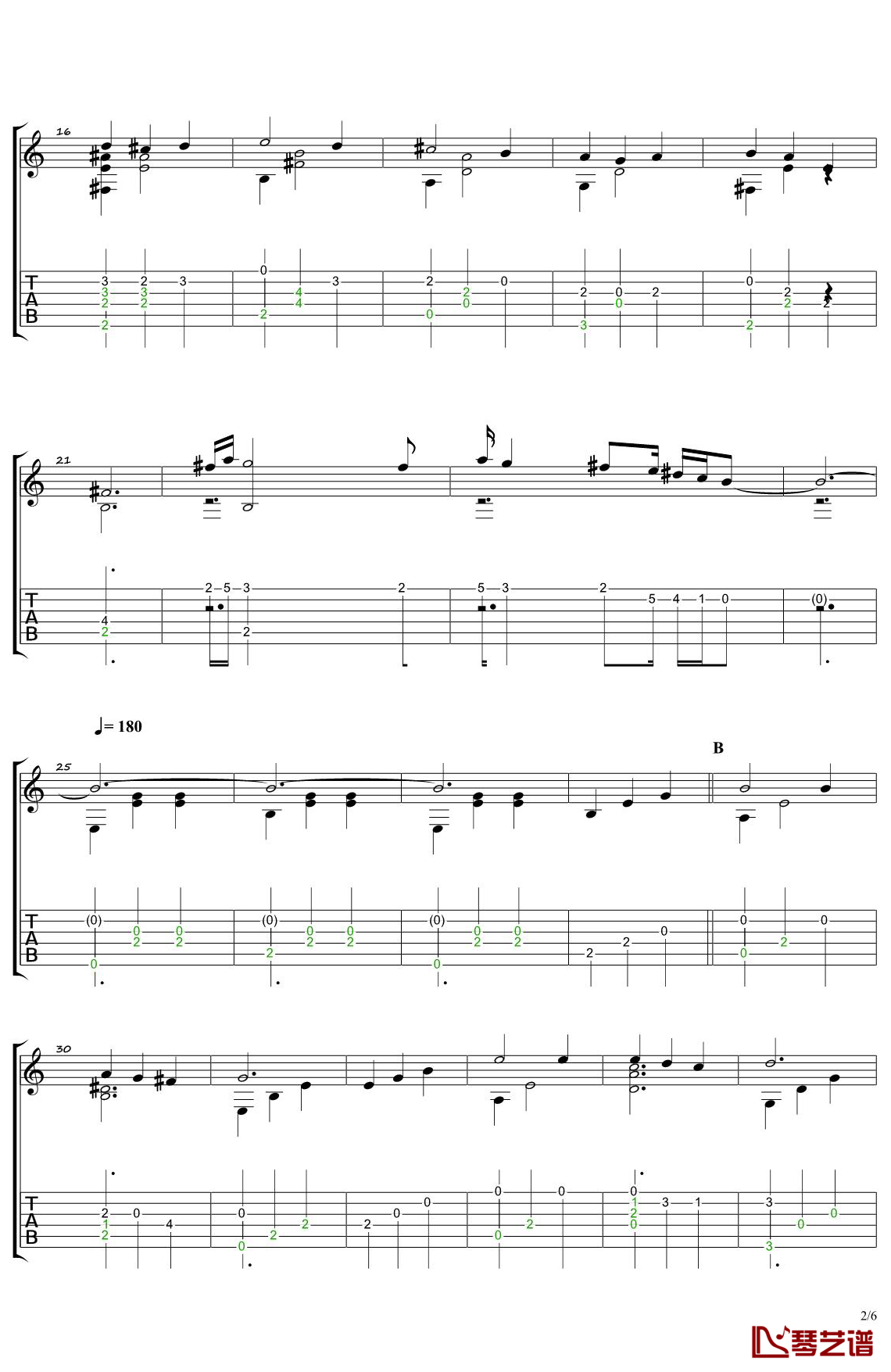 人生的旋转木马指弹谱 原调六线谱_琴艺谱编配_南泽大介