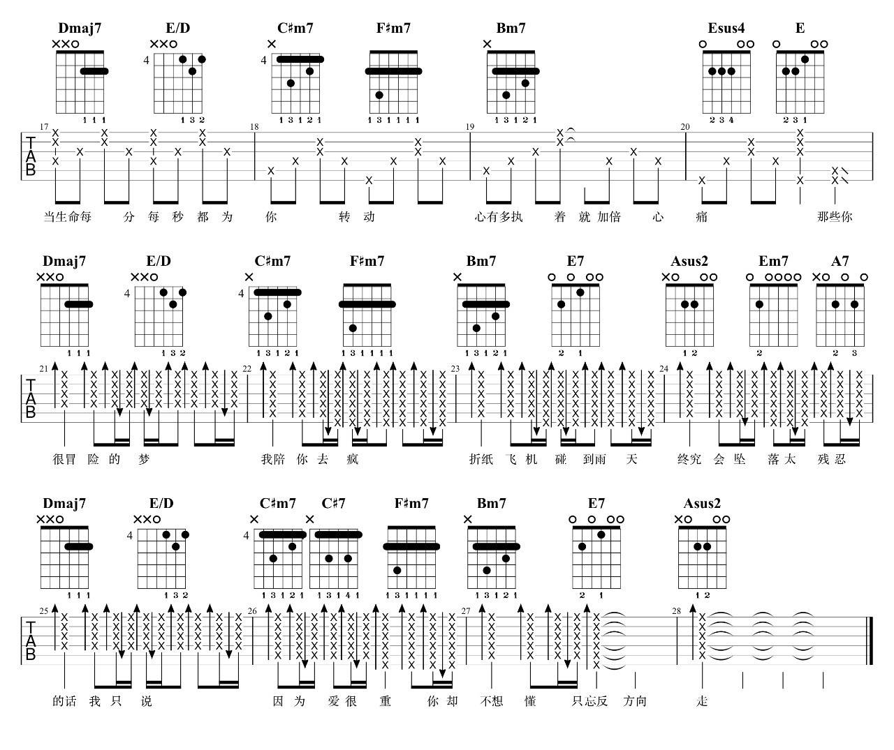 那些你很冒险的梦吉他谱 A调精选版_7t吉他教室编配_林俊杰