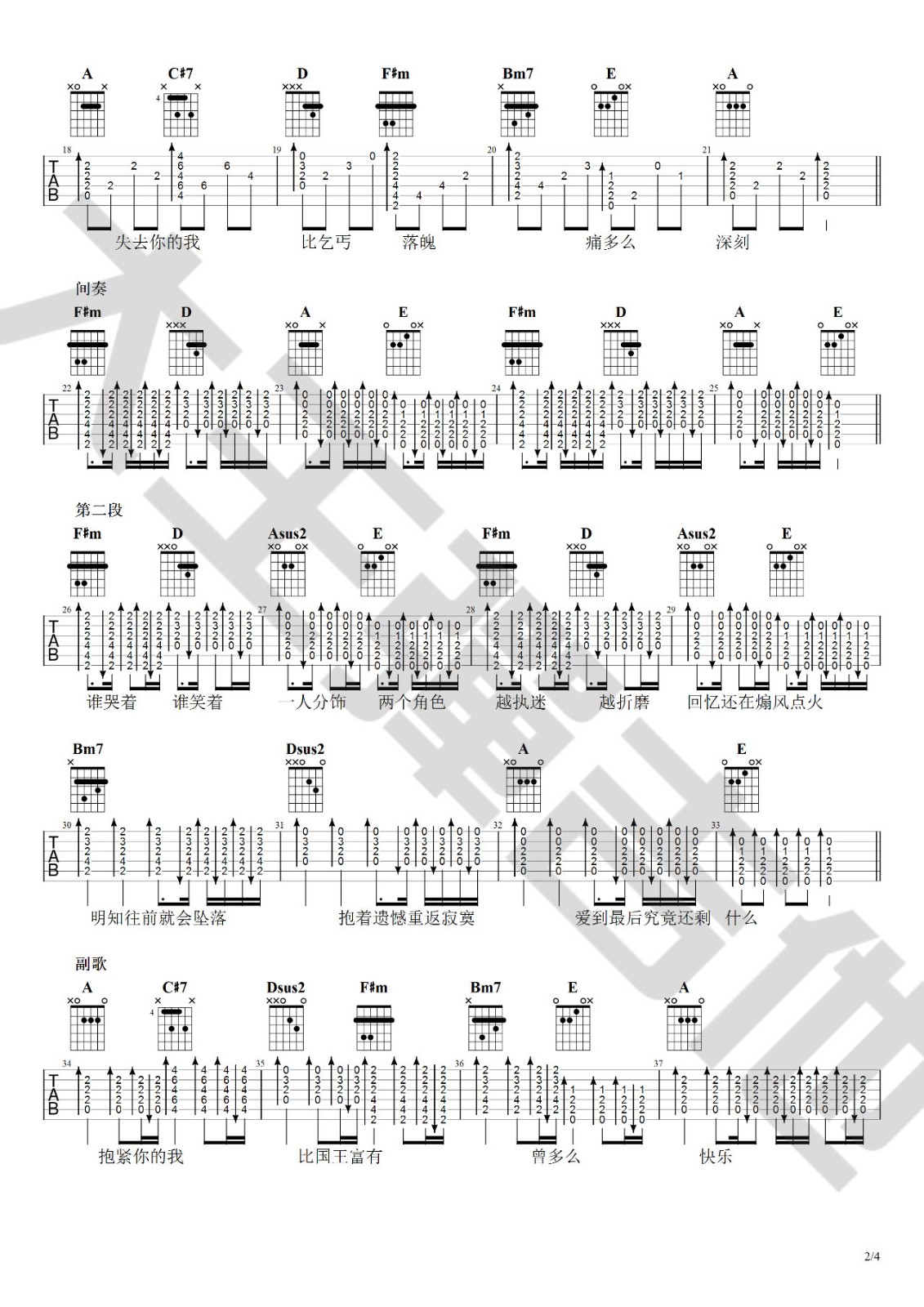 国王与乞丐吉他谱 A调附视频教学_大王弹吉他编配_华晨宇/杨宗纬