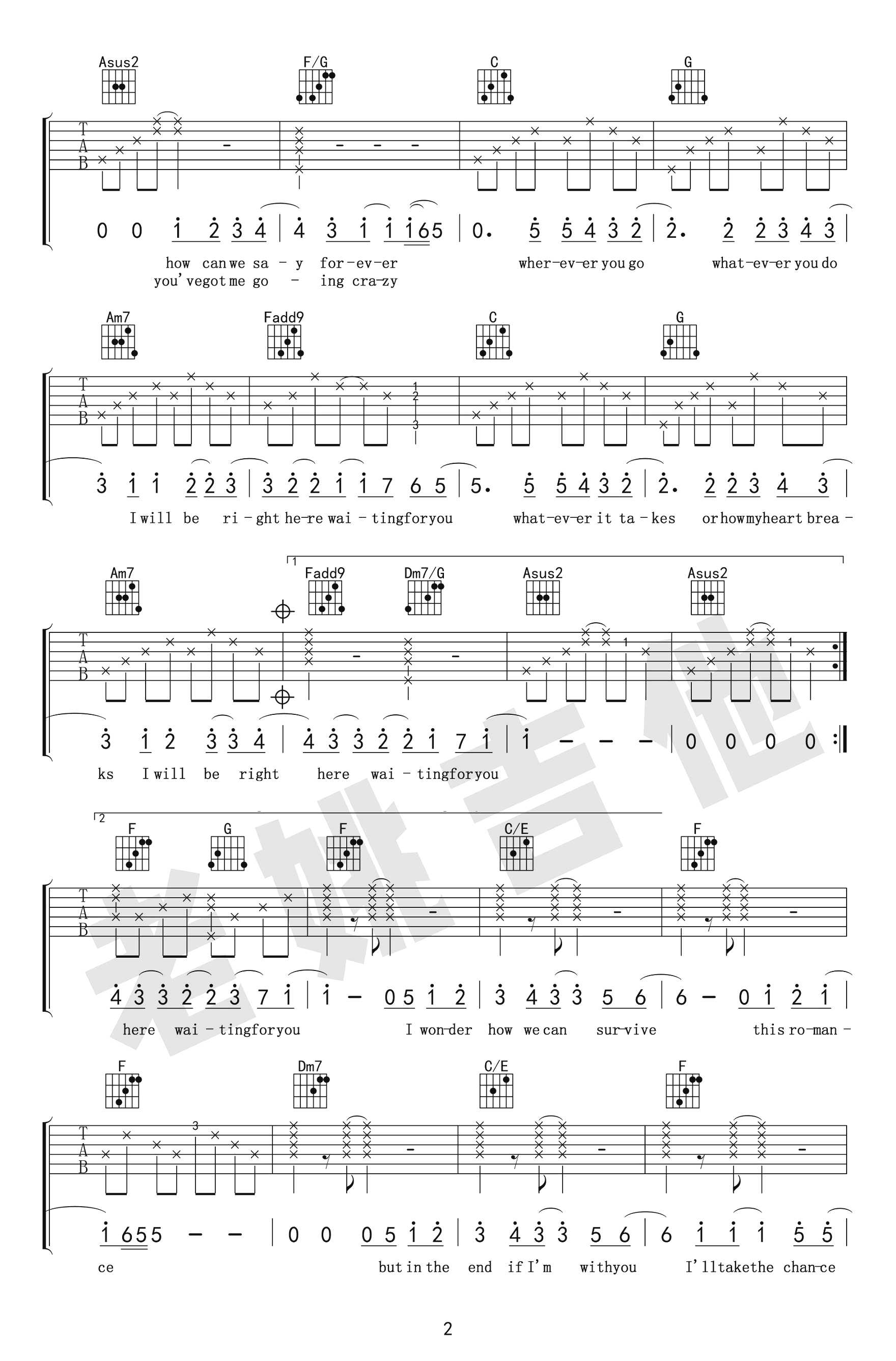 Right Here Waiting吉他谱 C调高清版_老姚吉他编配_Richard Marx