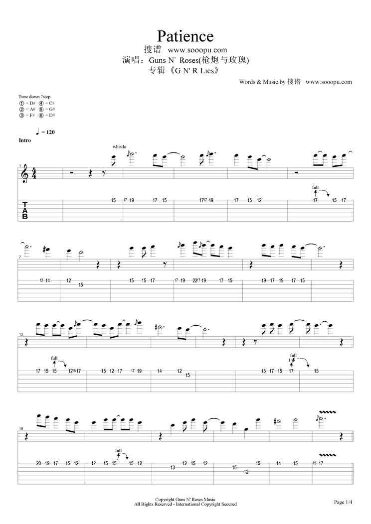 Patience指弹谱 原调六线谱_搜谱网编配_民歌