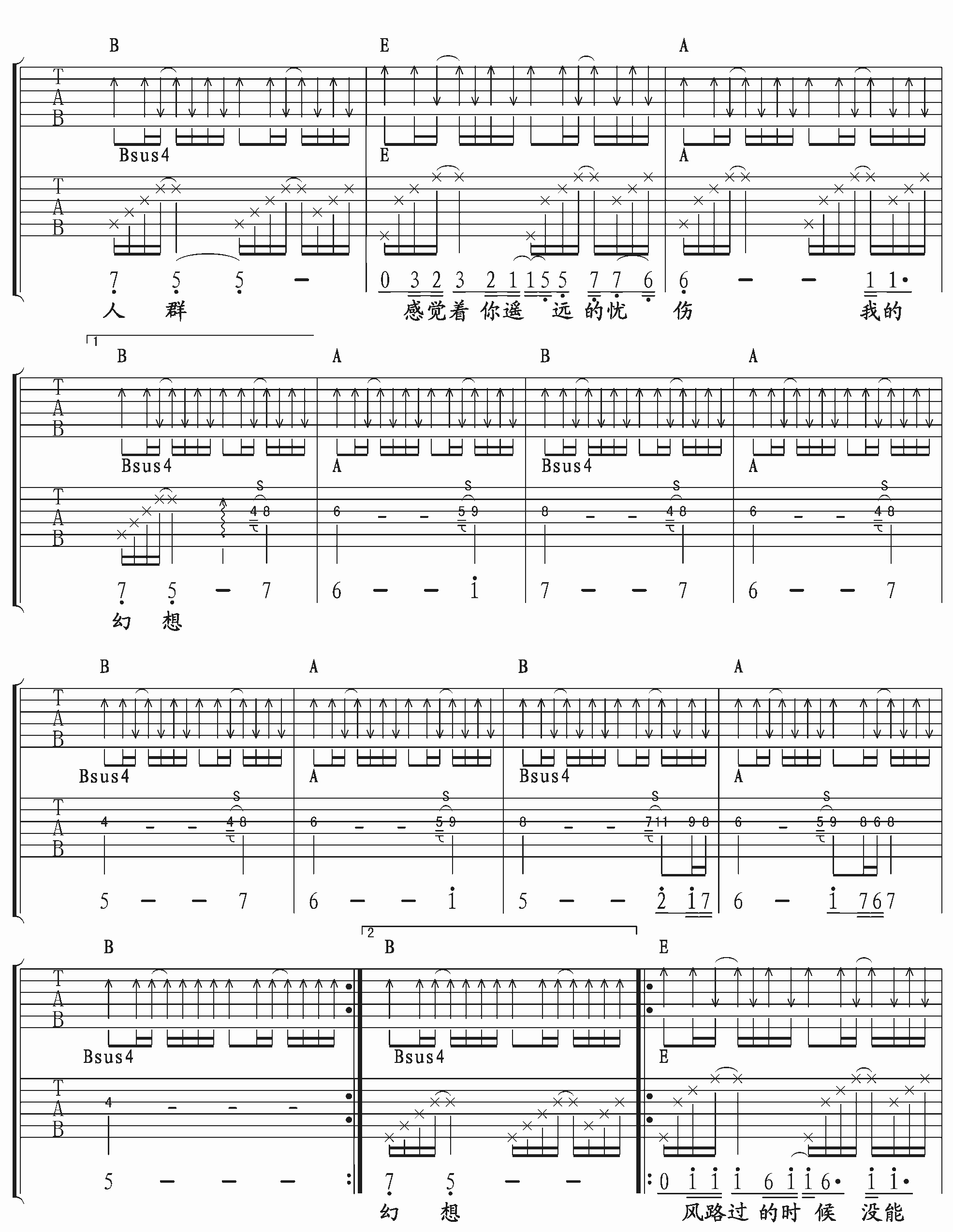 我思念的城市吉他谱 E调扫弦版_至尊宝吉他教室编配_许巍