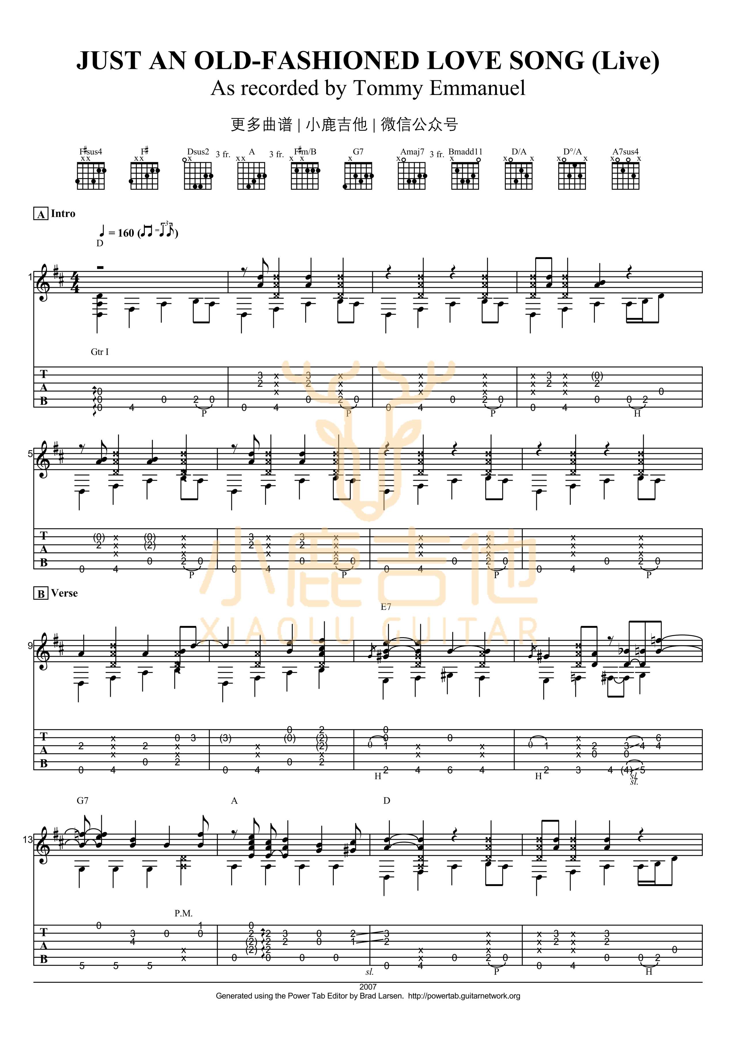 Just An Old-Fashioned Love Song-Tommy Emmanuel指弹吉他谱(小鹿吉他)