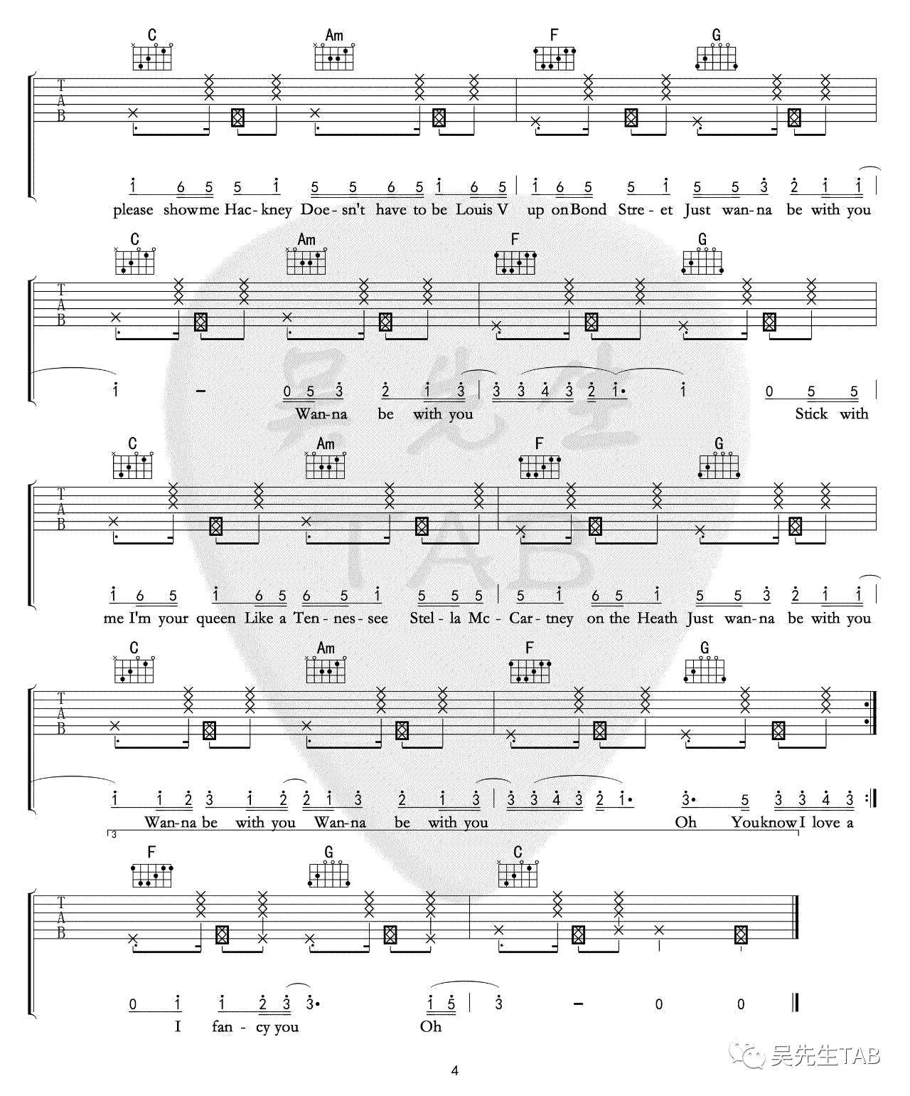 London Boy吉他谱 F调六线谱_吴先生编配_Taylor Swift