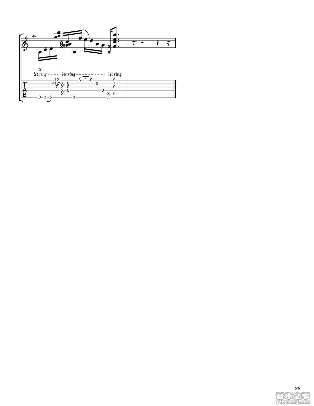 rylynn指弹谱 D调六线谱_音乐之家编配_Andy McKee