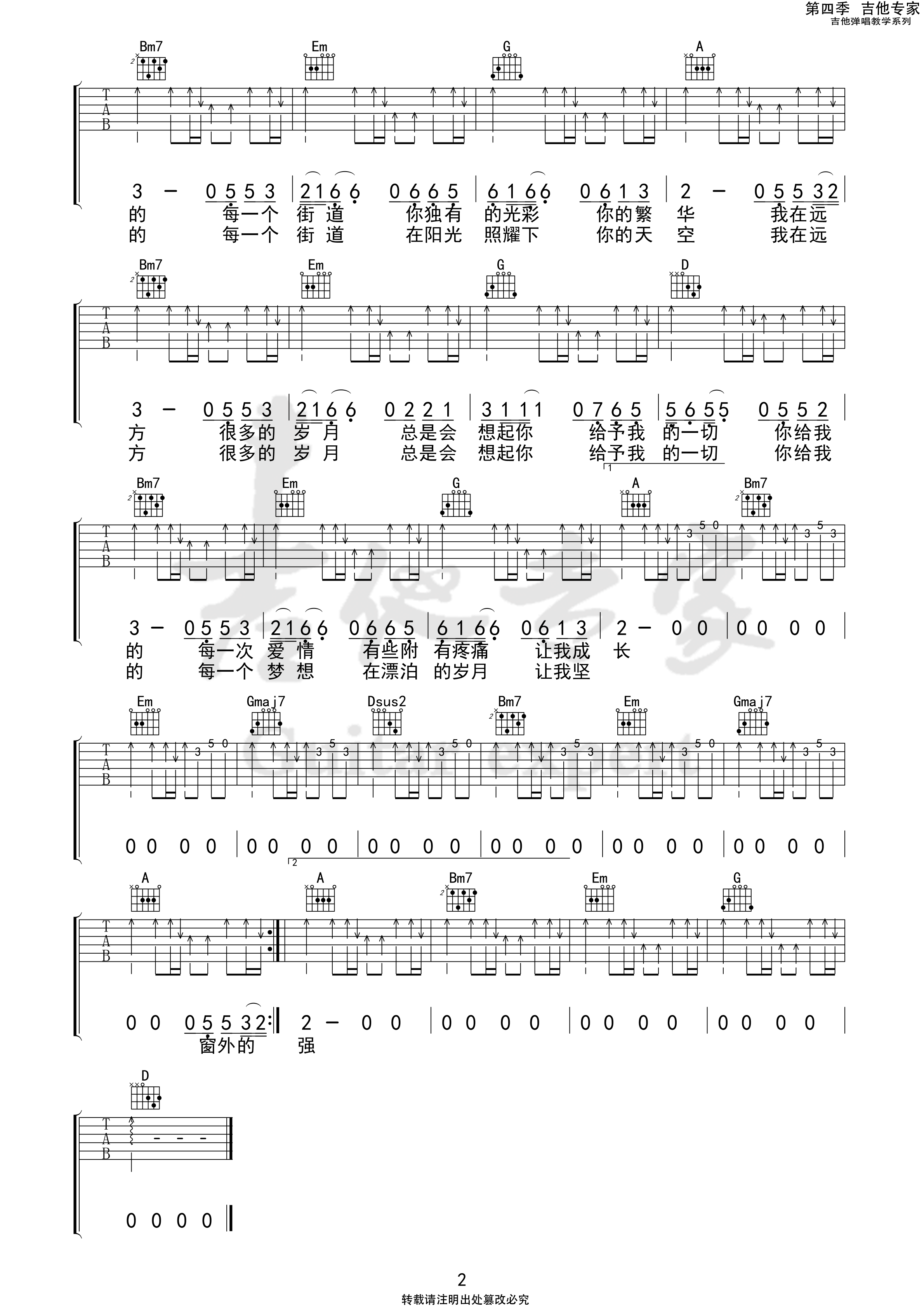 家吉他谱D调_吉他专家版本_许巍