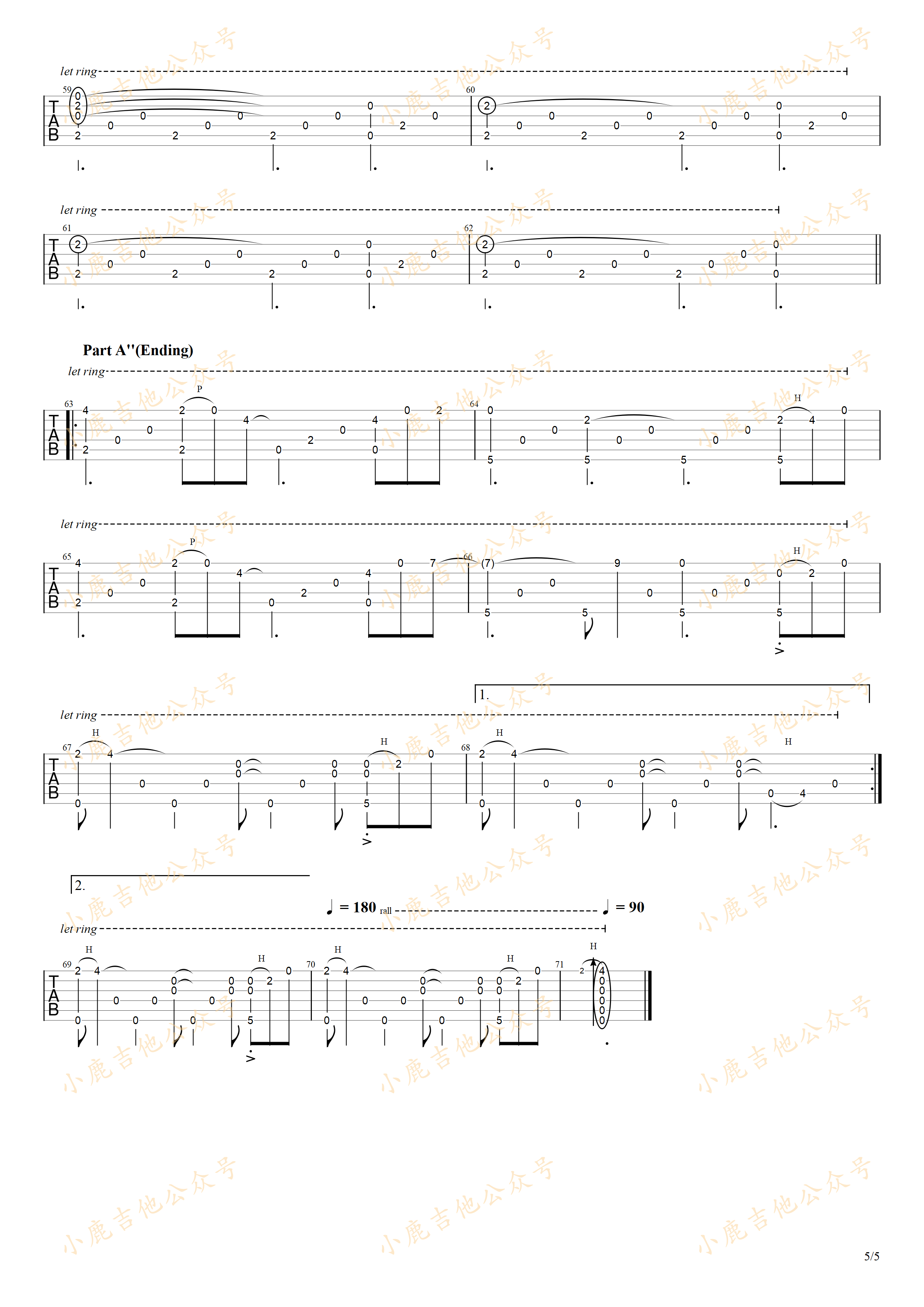 雲の海-岸部真明 指弹吉他谱（小鹿吉他）