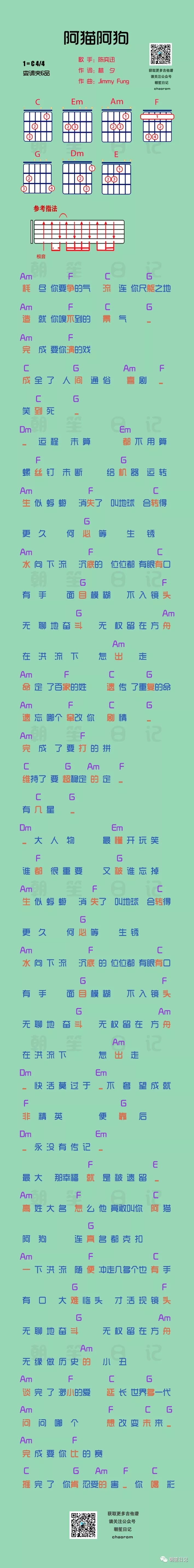阿猫阿狗吉他谱 C调_朝笔日记编配_陈奕迅