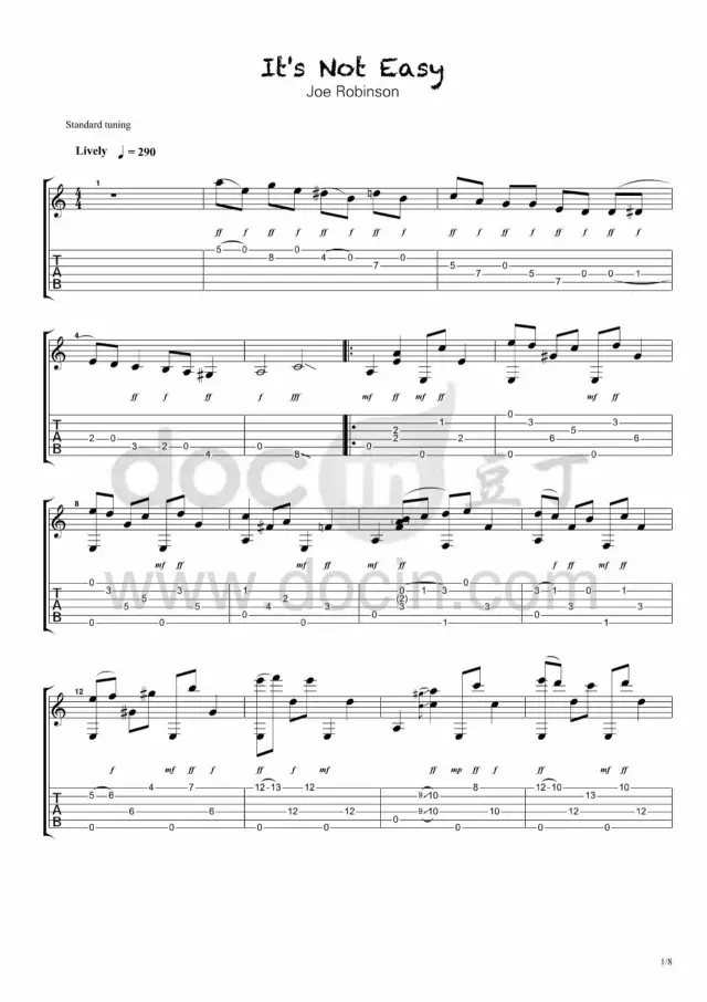 It´s Not Easy指弹谱 原调六线谱_豆丁网编配_Joe Robinson