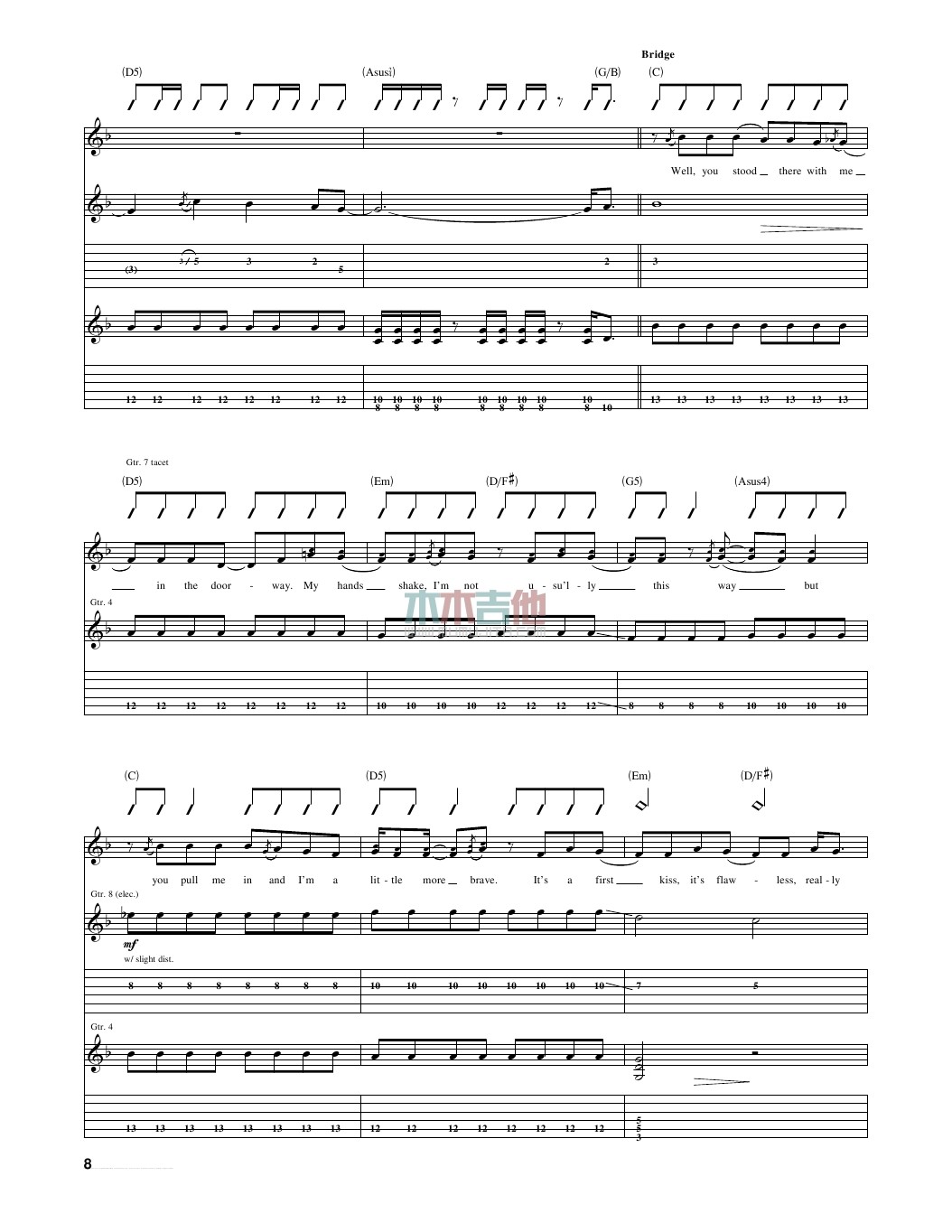 fearless吉他谱 A调女生版_木木吉他编配_Taylor Swift