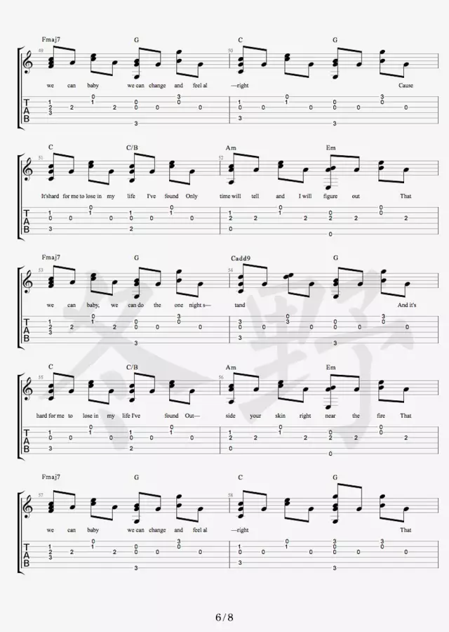 Free Loop吉他谱 原调六线谱_冬野吉他编配_Daniel Powter