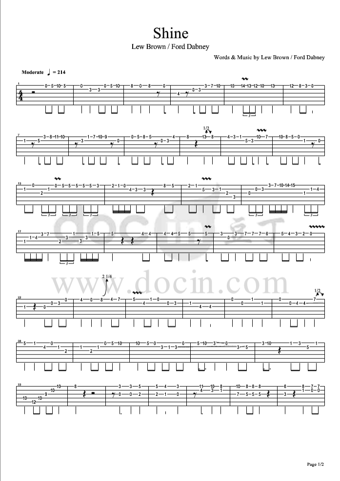 shine吉他指弹谱 六线谱精选版_豆丁网编配_爵士乐谱