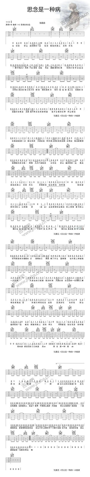 思念是一种病吉他谱 C调简单版_吉他吧编配_张震岳