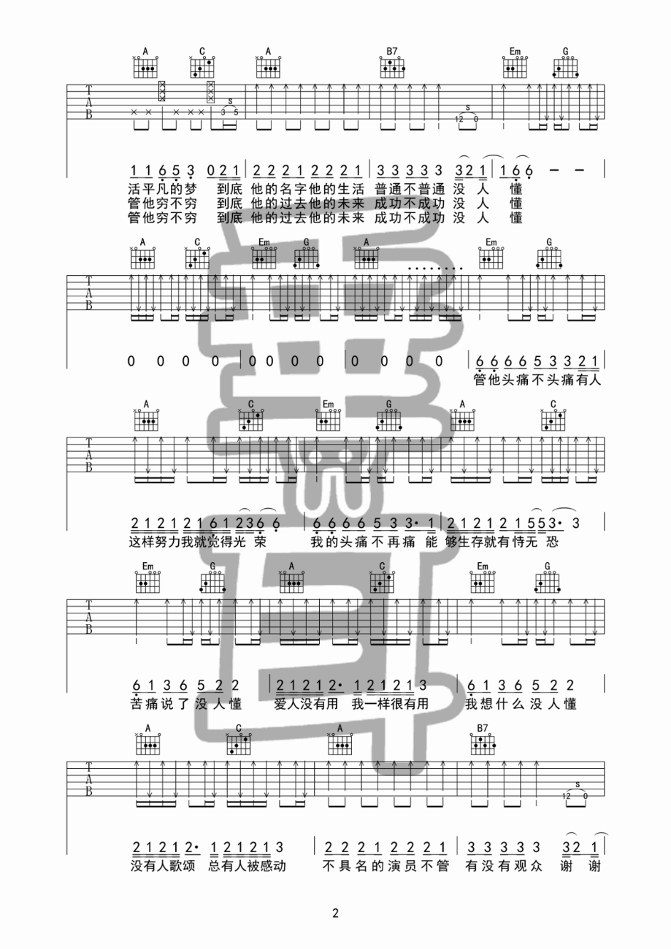 谢谢侬吉他谱 G调附前奏_垂耳吉他编配_陈奕迅