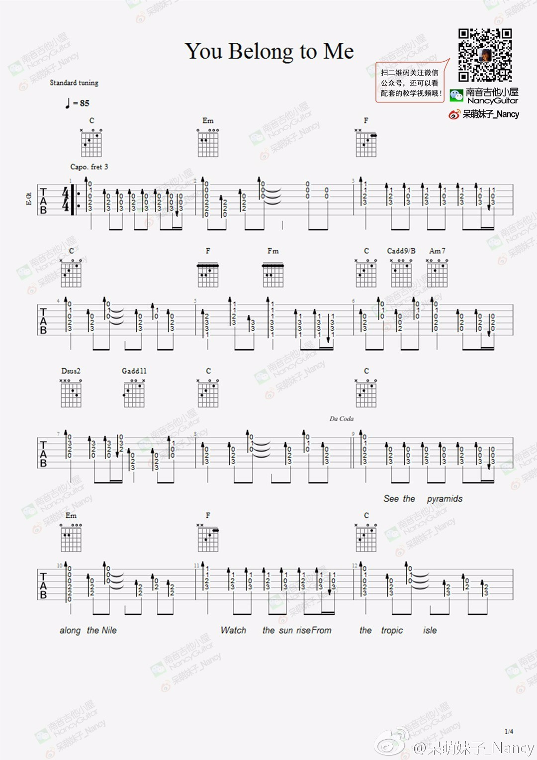 you belong to me吉他谱 C调_南音吉他小屋编配_Bob Dylan