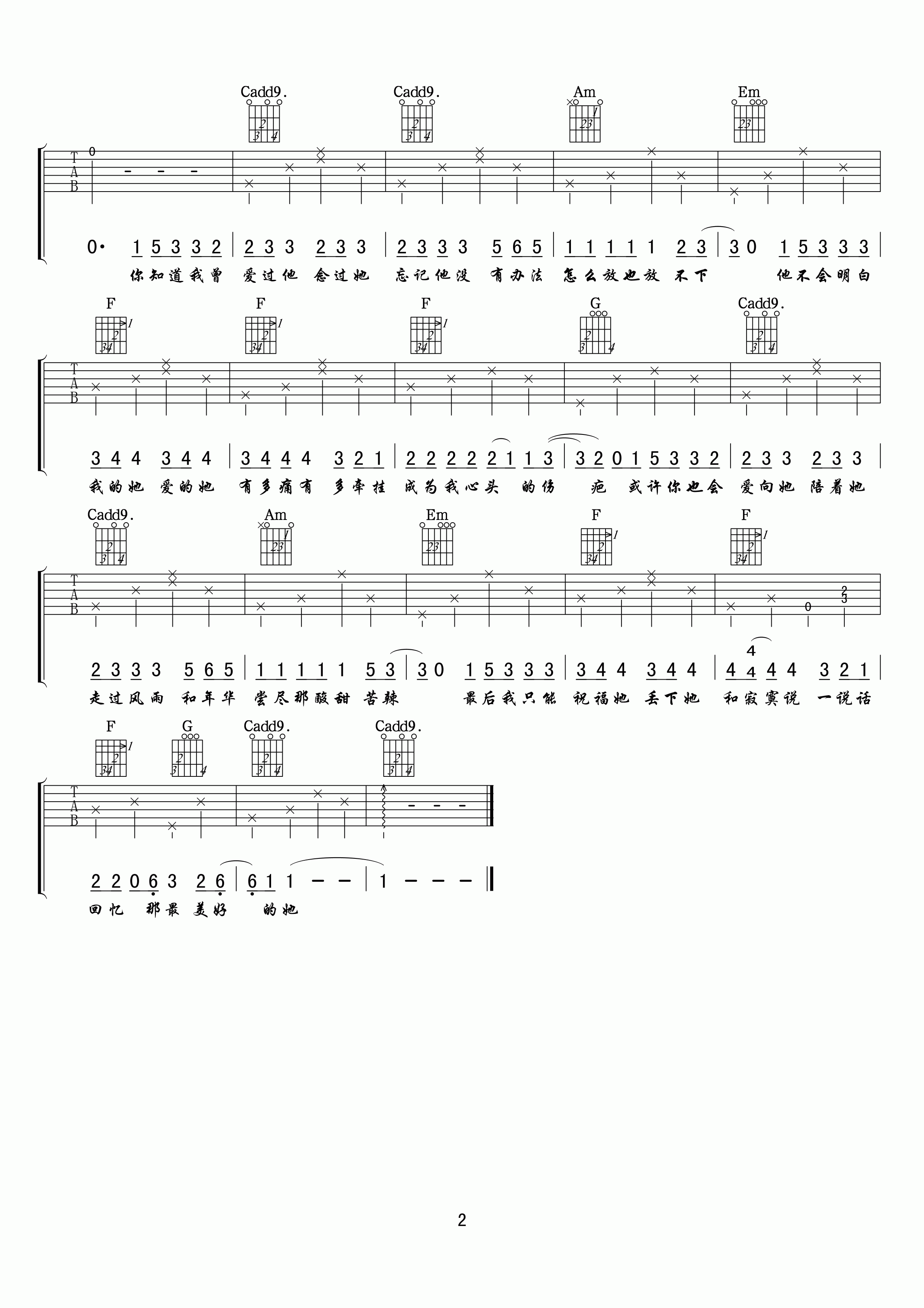 忆她吉他谱 C调精选版_小叶歌吉他编配_赵烁