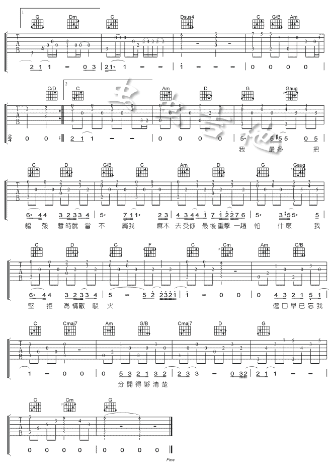 伤追人吉他谱 G调精选版_虫虫吉他编配_古巨基