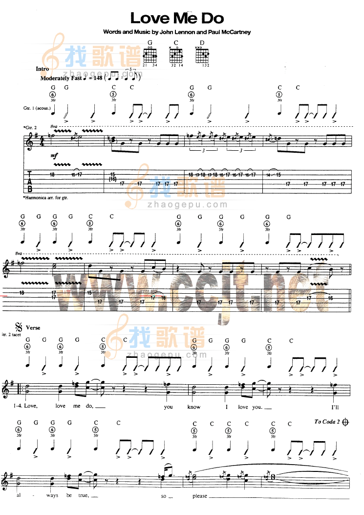 love me do吉他指弹谱 G调六线谱_找歌谱编配_SCANDAL