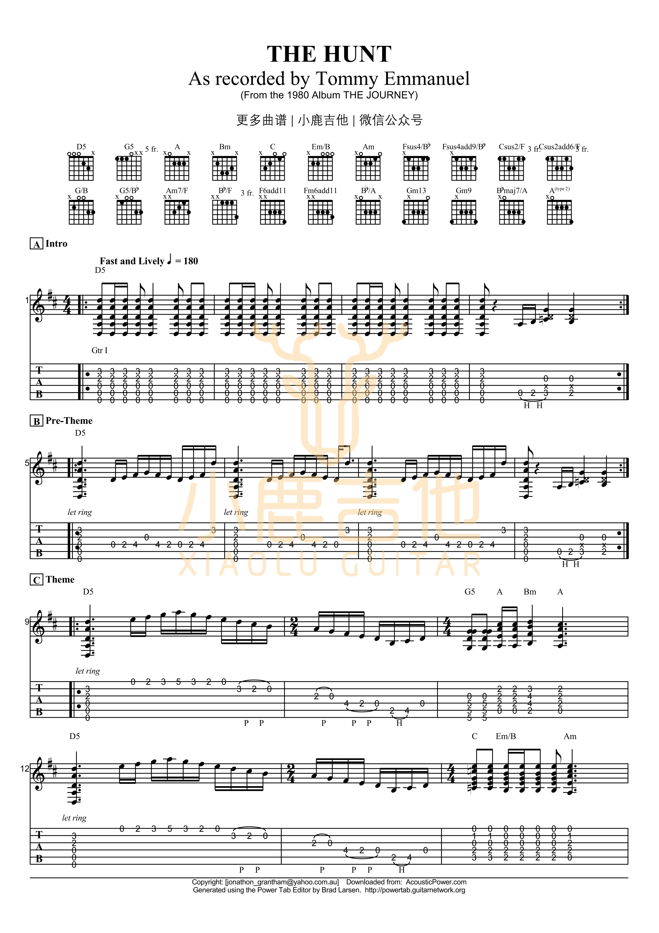 THE HUNT-Tommy Emmanuel指弹吉他谱（小鹿吉他）