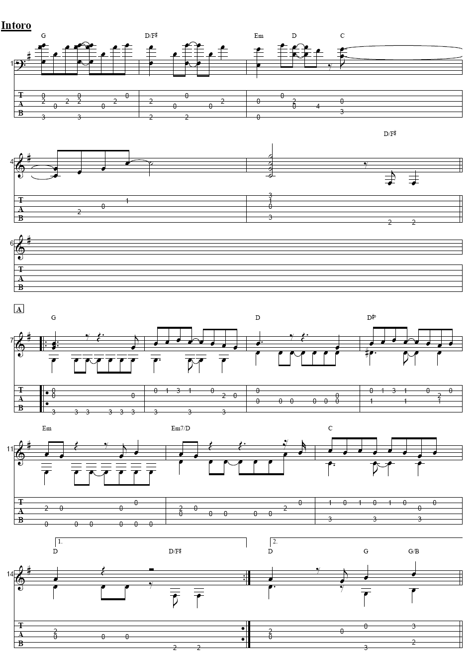 相遇天使吉他谱 C调六线谱_高清版_雪霏岚岚