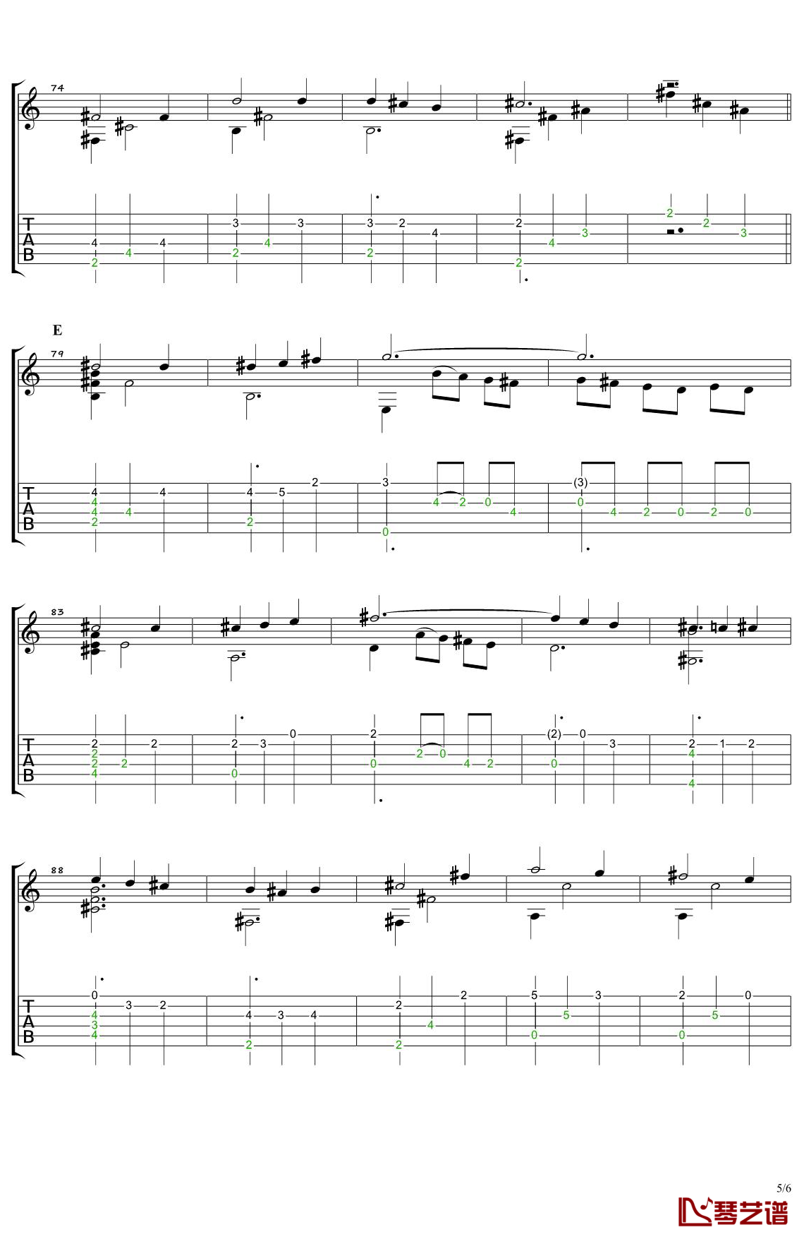 人生的旋转木马指弹谱 原调六线谱_琴艺谱编配_南泽大介