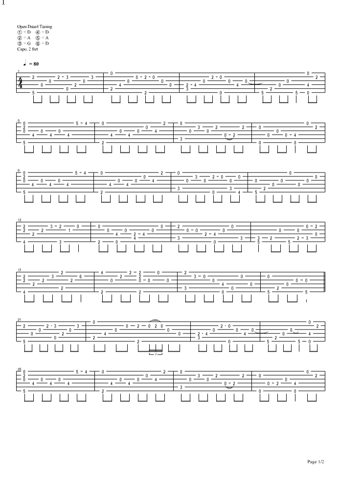 夏末之海指弹谱 D调原版_六线谱_岸部真明