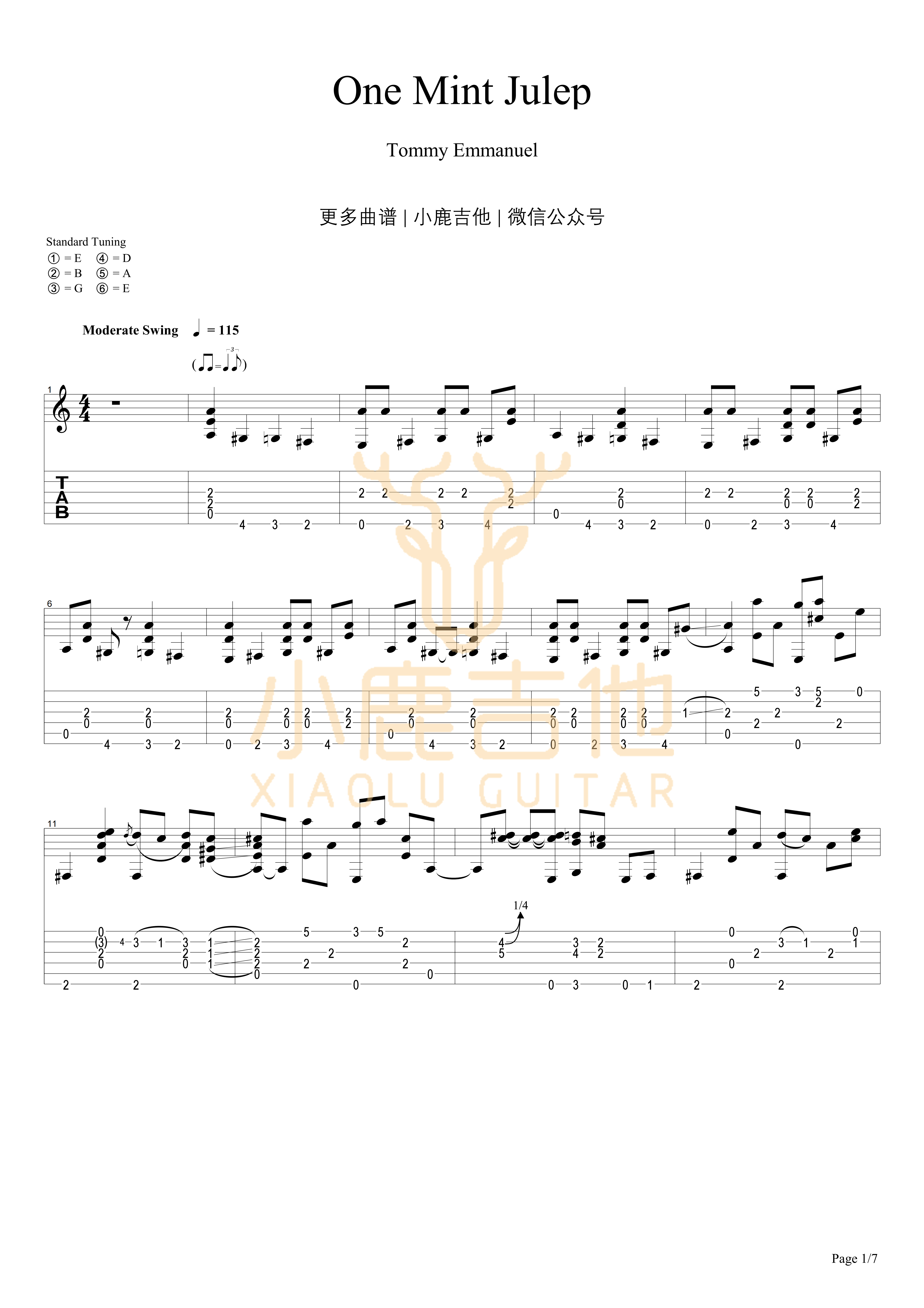 One Mint Julep-Tommy Emmanuel指弹吉他谱（小鹿吉他）