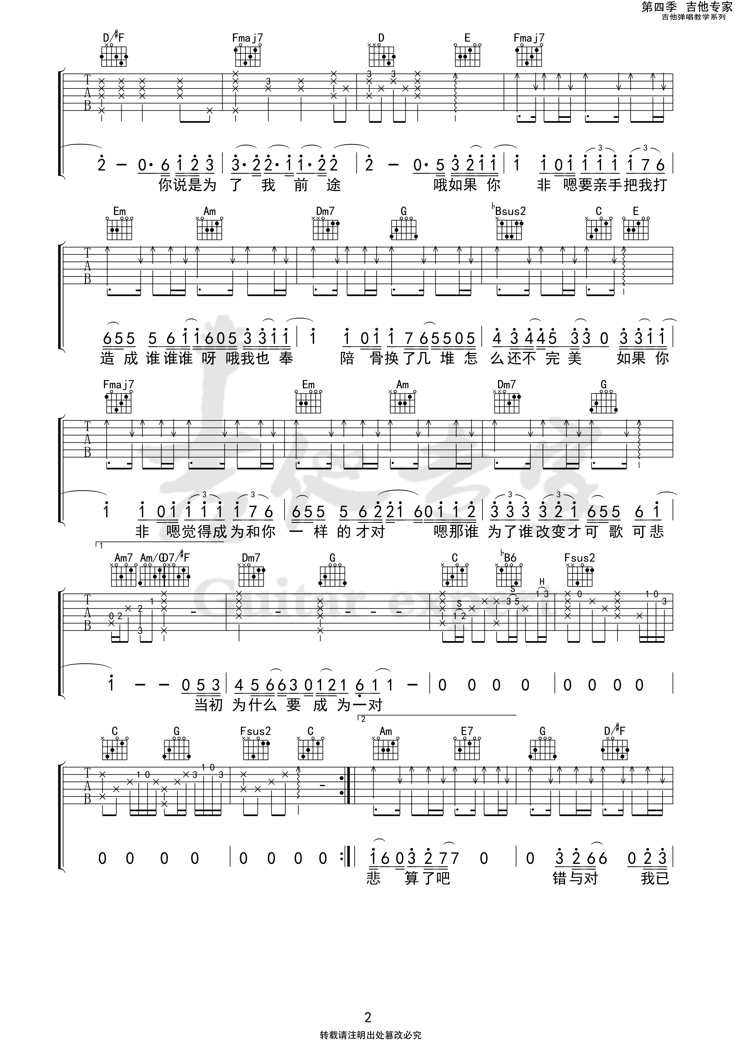 脱胎换骨吉他谱C调_原版吉他专家编配_李荣浩