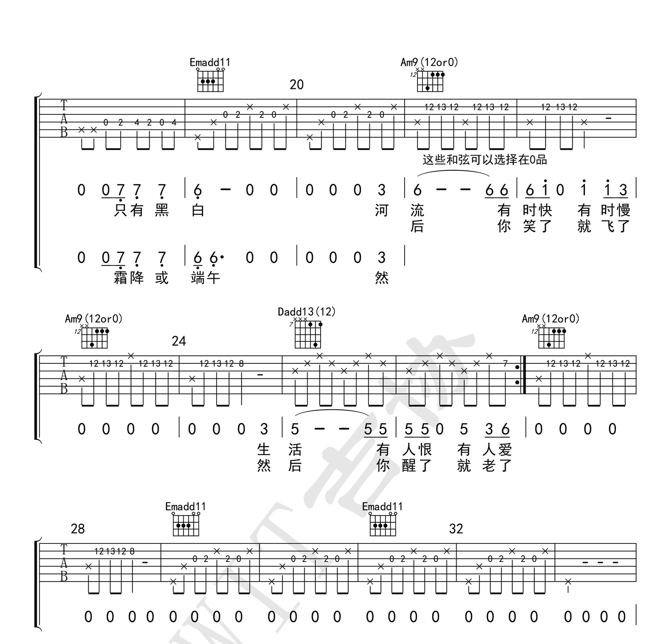 兰河吉他谱 G调附前奏_WIT吉协编配_李志