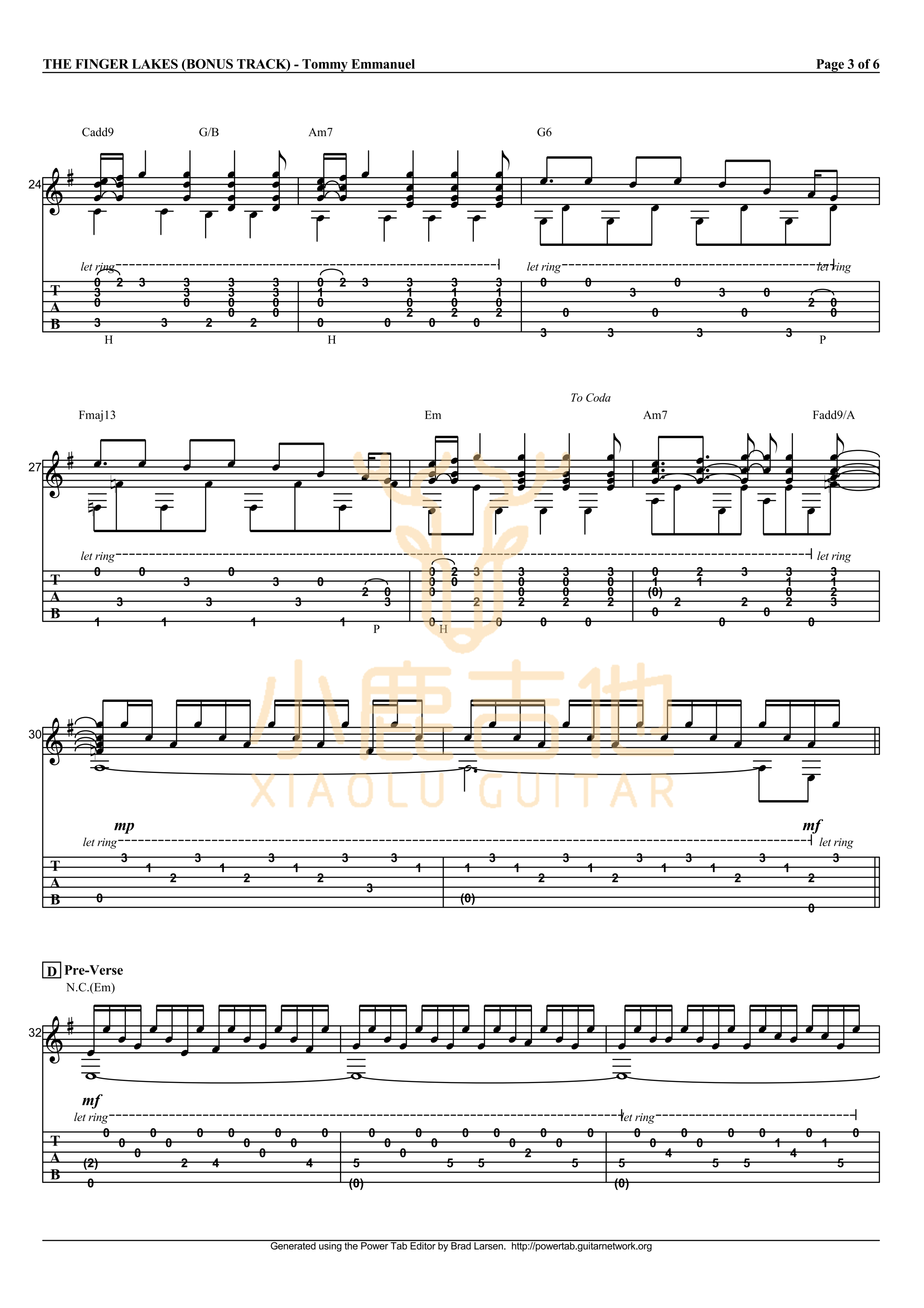 The Finger Lakes-Tommy Emmanuel指弹吉他谱（小鹿吉他）