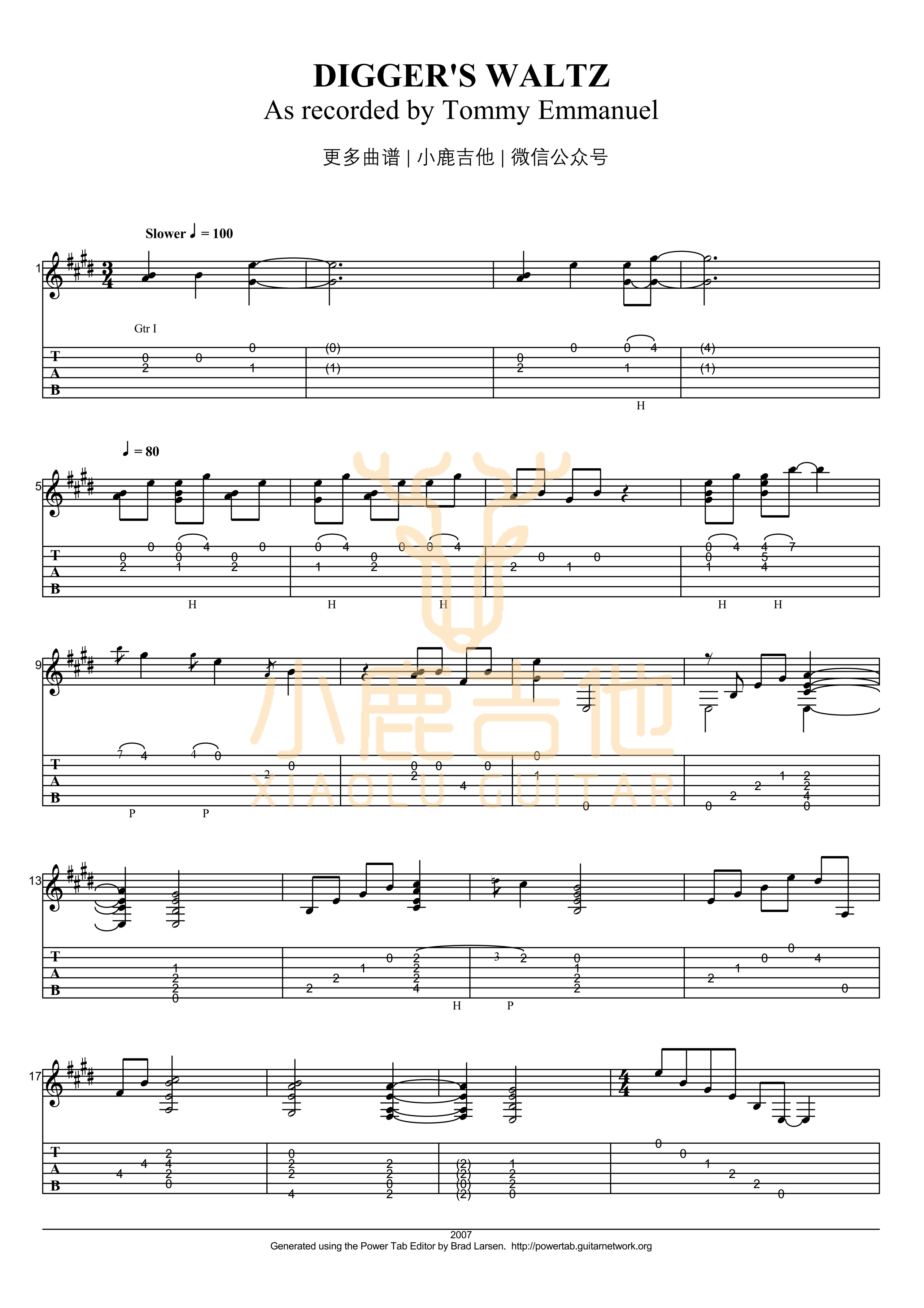 The Diggers' Waltz-Tommy Emmanuel指弹吉他谱（小鹿吉他）