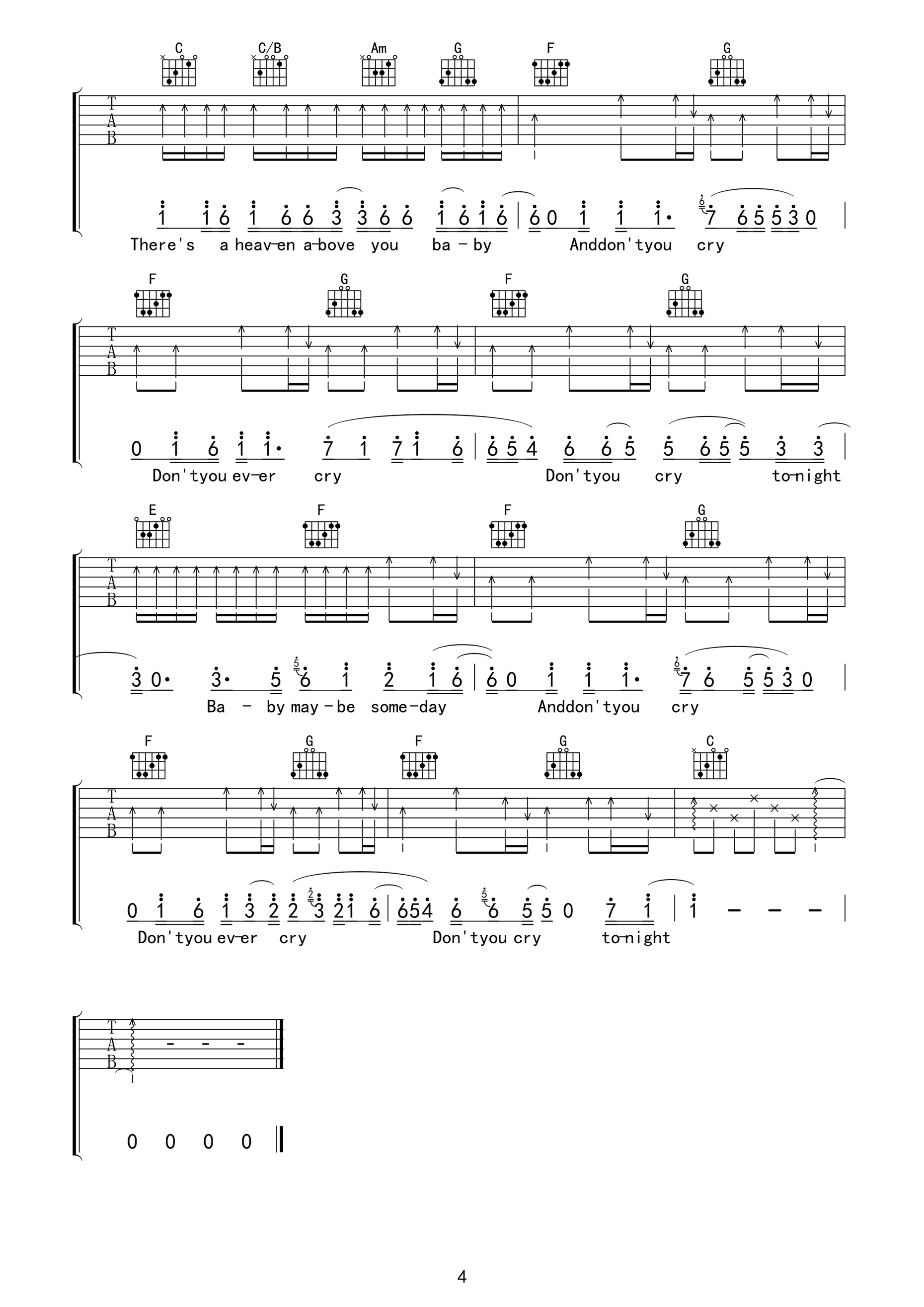 dont cry吉他谱 C调精选版_弦心距编配_枪花乐队