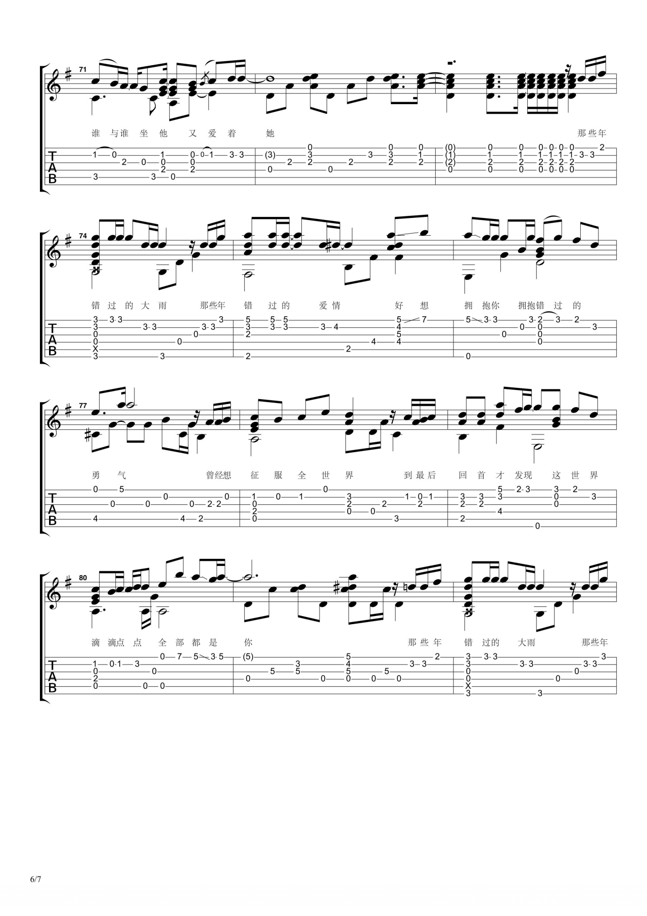 那些年吉他谱 附视频演示_卢家宏编配_胡夏