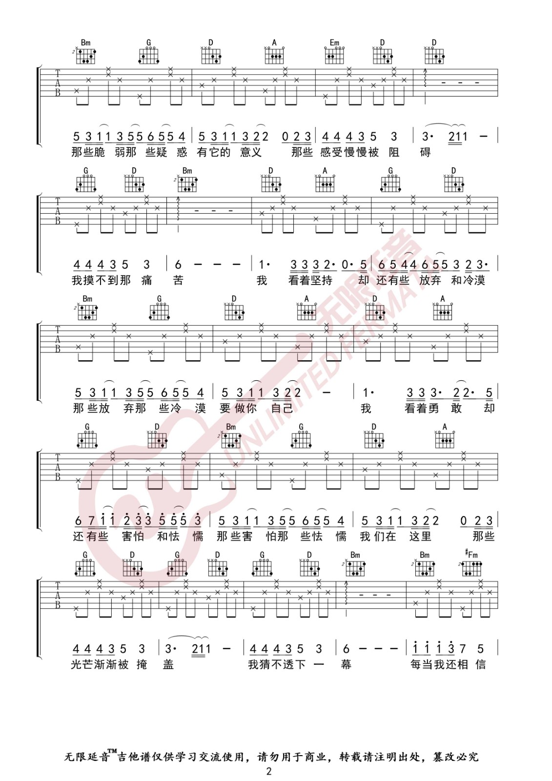 与火星的孩子对话吉他谱 D调精选版_无限延音编配_华晨宇