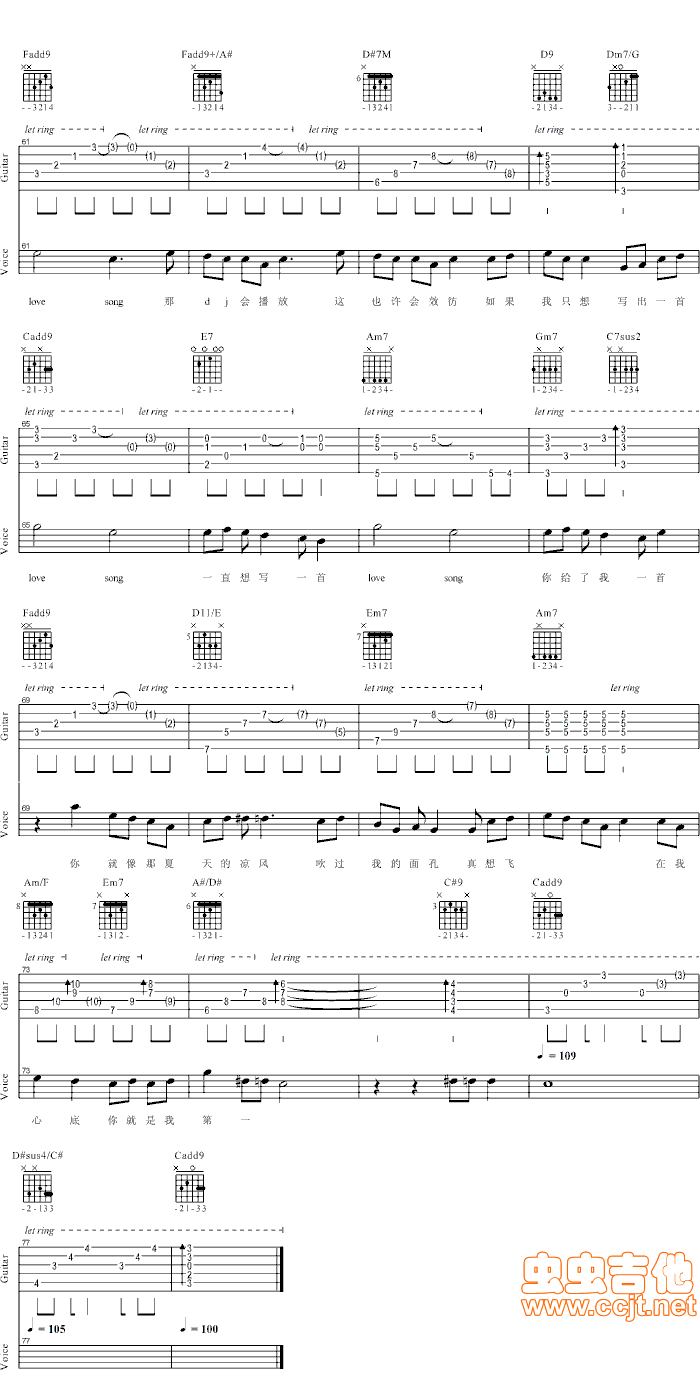 love song吉他谱 F调_虫虫吉他编配_方大同