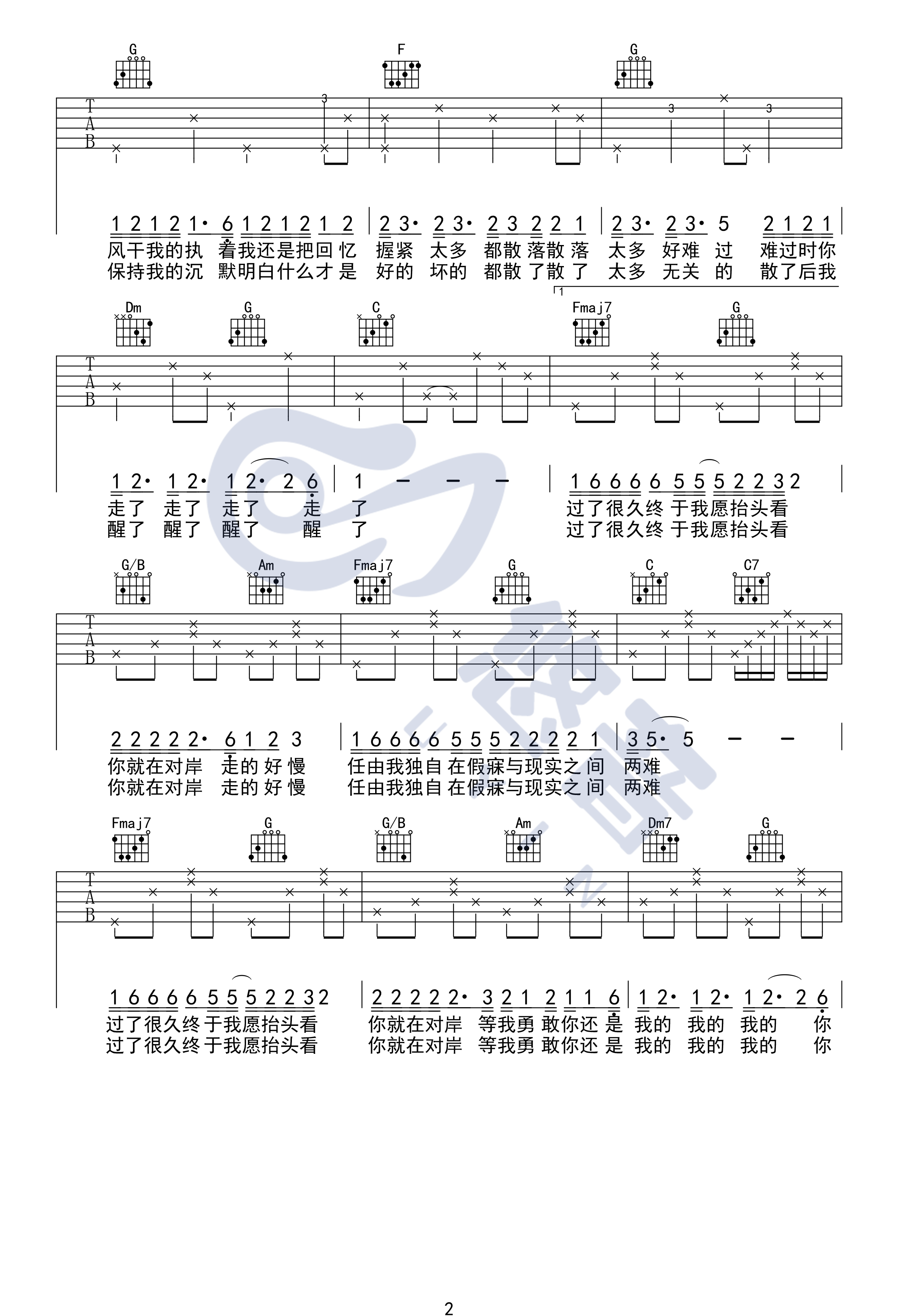 走马吉他谱 C调精编版_悠音课堂编配_陈粒