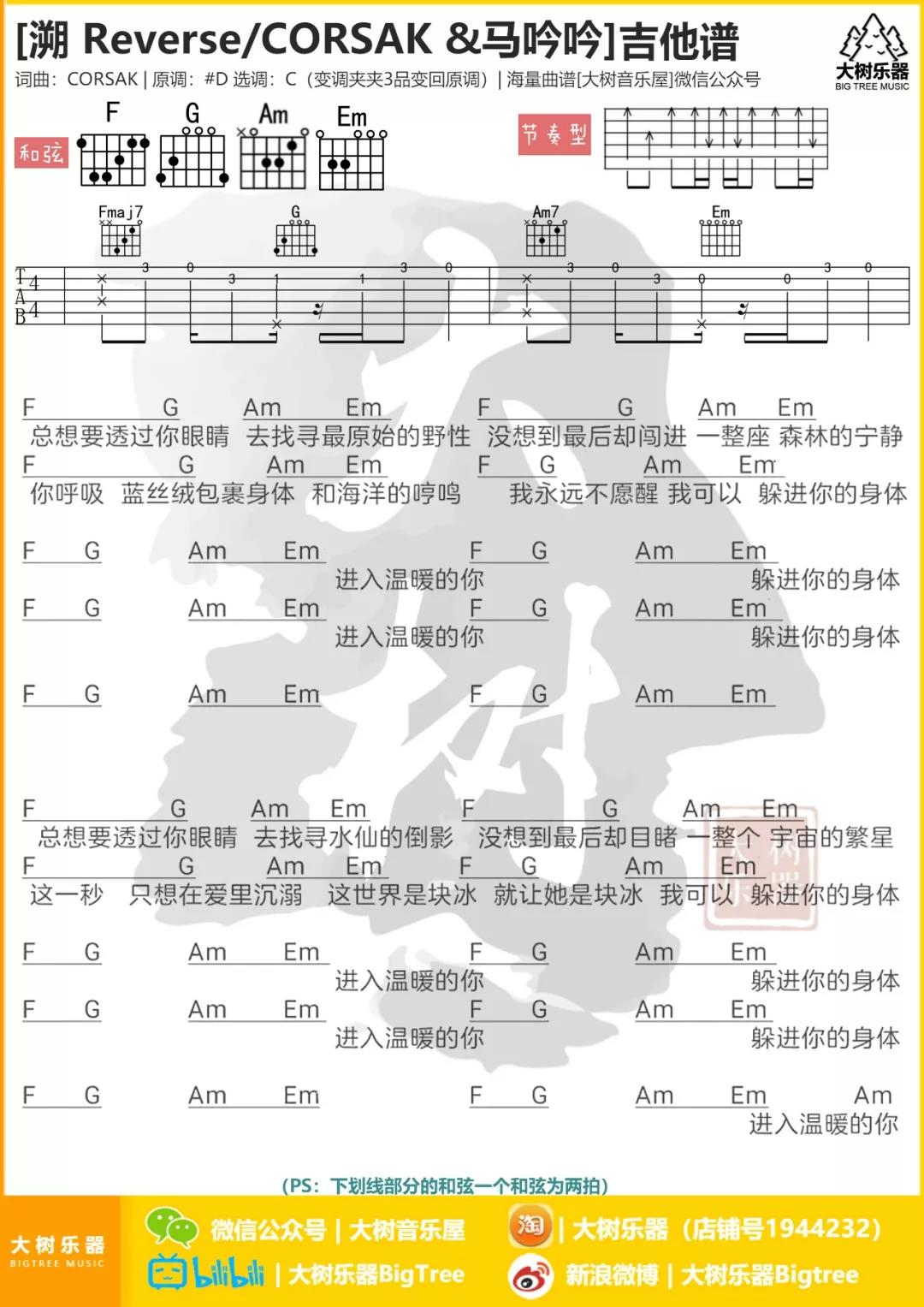 溯吉他谱 C调和弦谱_大树音乐屋编配_CORSAK