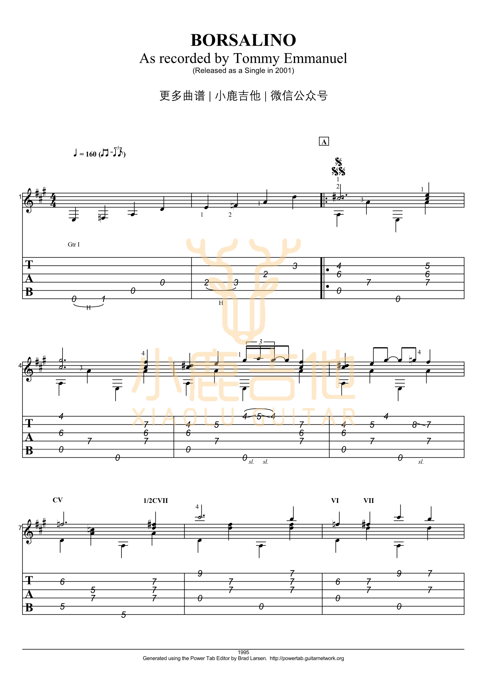 Borsalino-Tommy Emmanuel指弹吉他谱