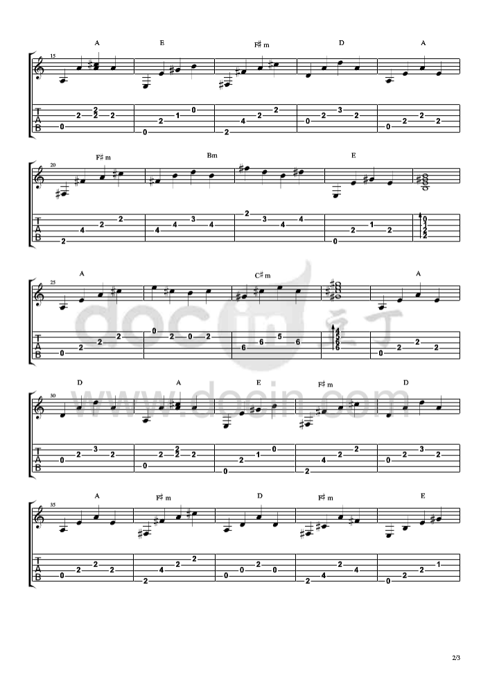 再见二丁目指弹谱 原调六线谱_豆丁网编配_杨千嬅