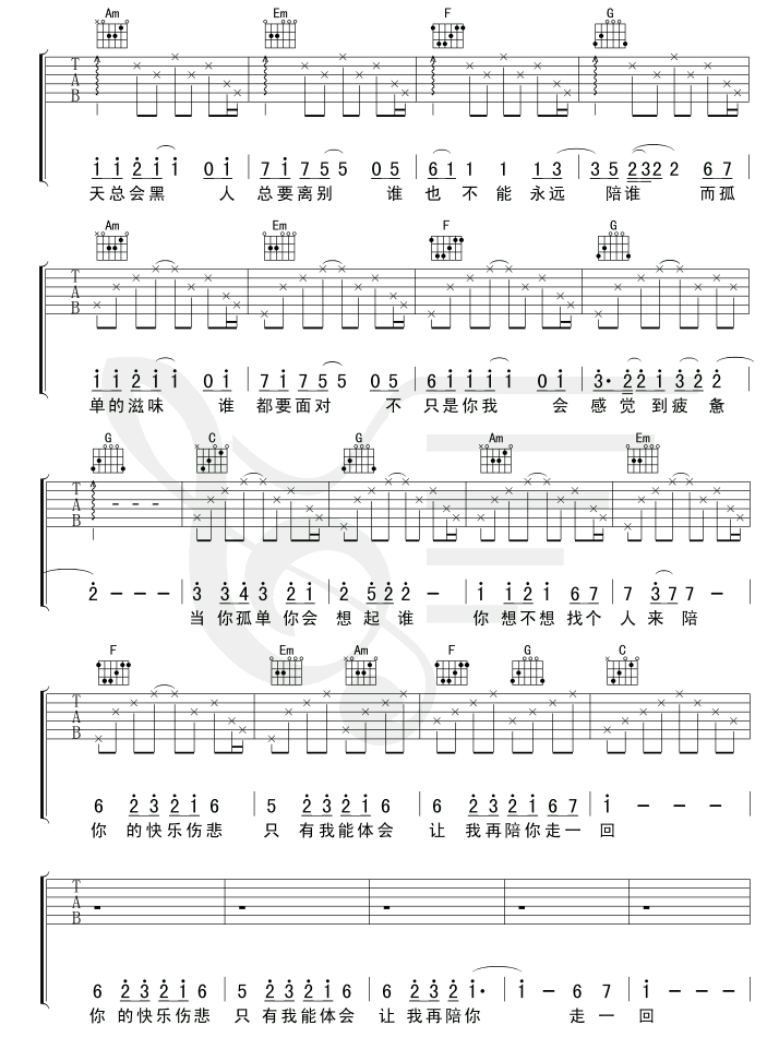 当你孤单你会想起谁吉他谱 C调_初学简单版_虚幻的钻石编配_张栋梁