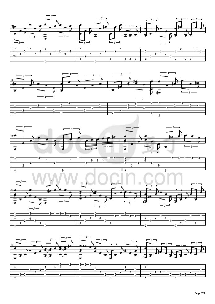 回忆指弹谱 原调六线谱_豆丁网_南征北战