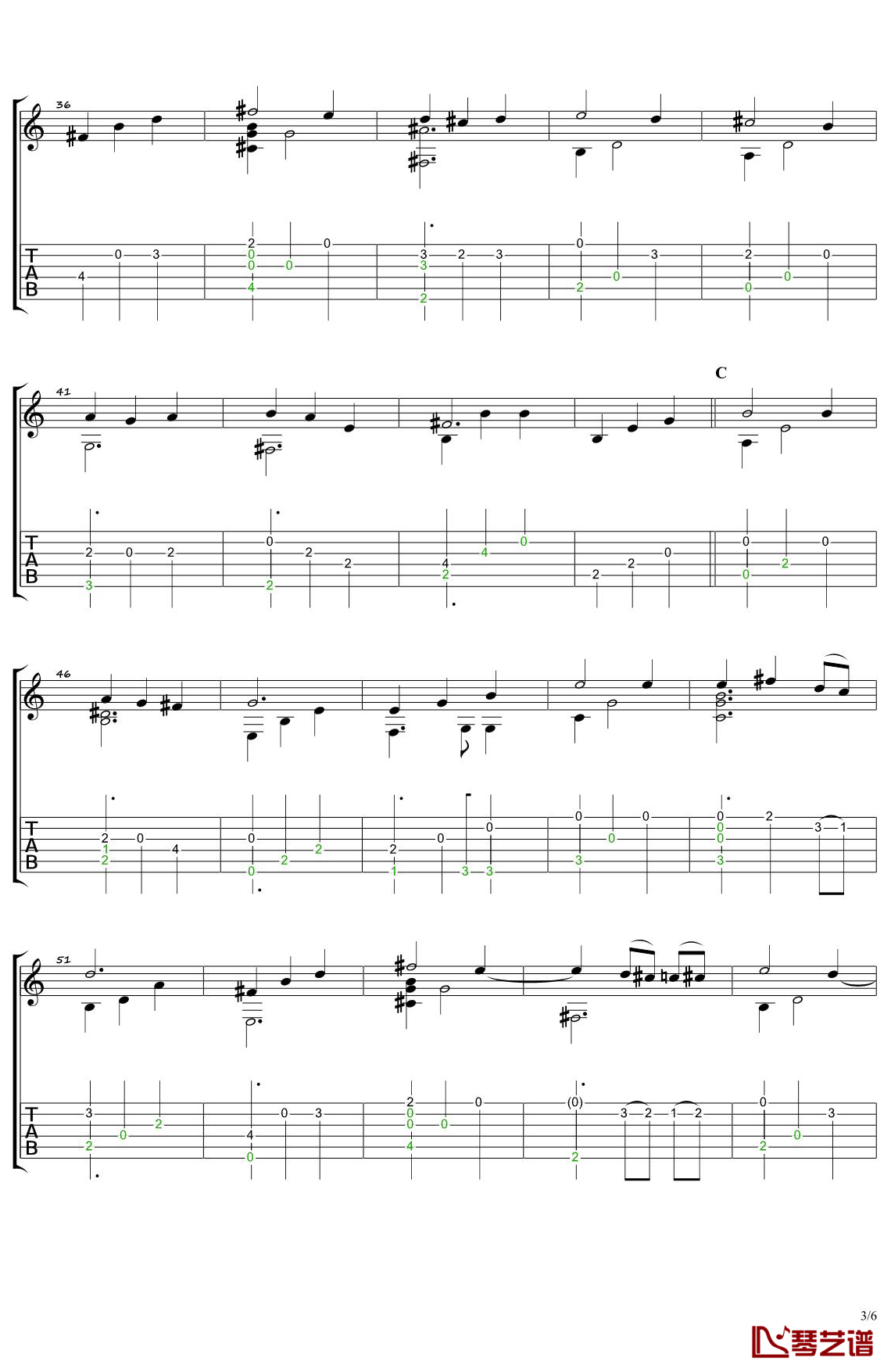 人生的旋转木马指弹谱 原调六线谱_琴艺谱编配_南泽大介