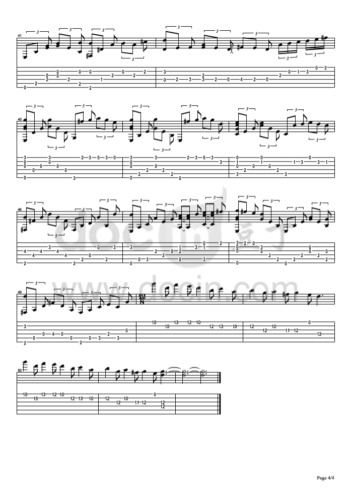 回忆指弹谱 原调六线谱_豆丁网_南征北战