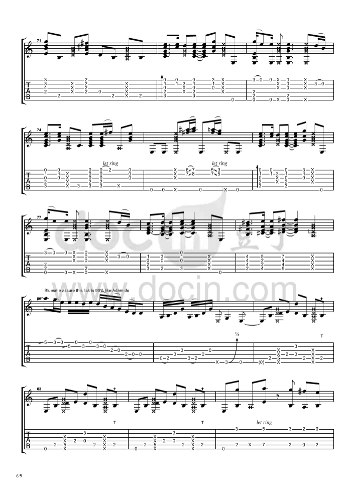 billie jean指弹谱 原调六线谱_豆丁网编配_郑成河